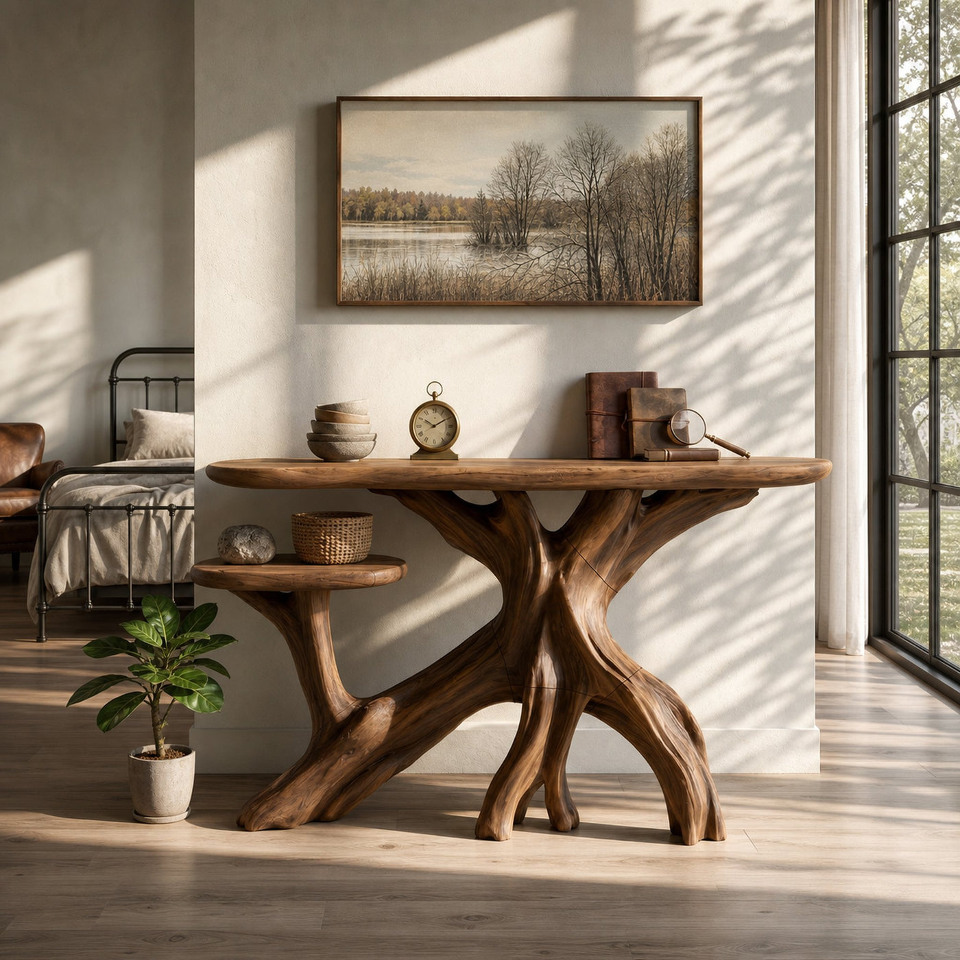 Japandi Zen Wood Console Table For Bedroom Interior