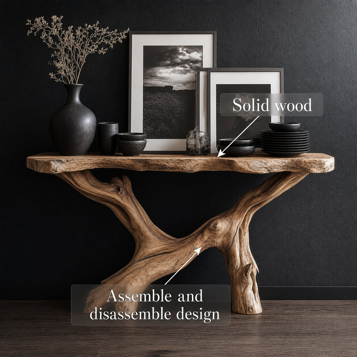 Live Edge Console Table Natural Wood Rustic Handmade Gift - product view 3