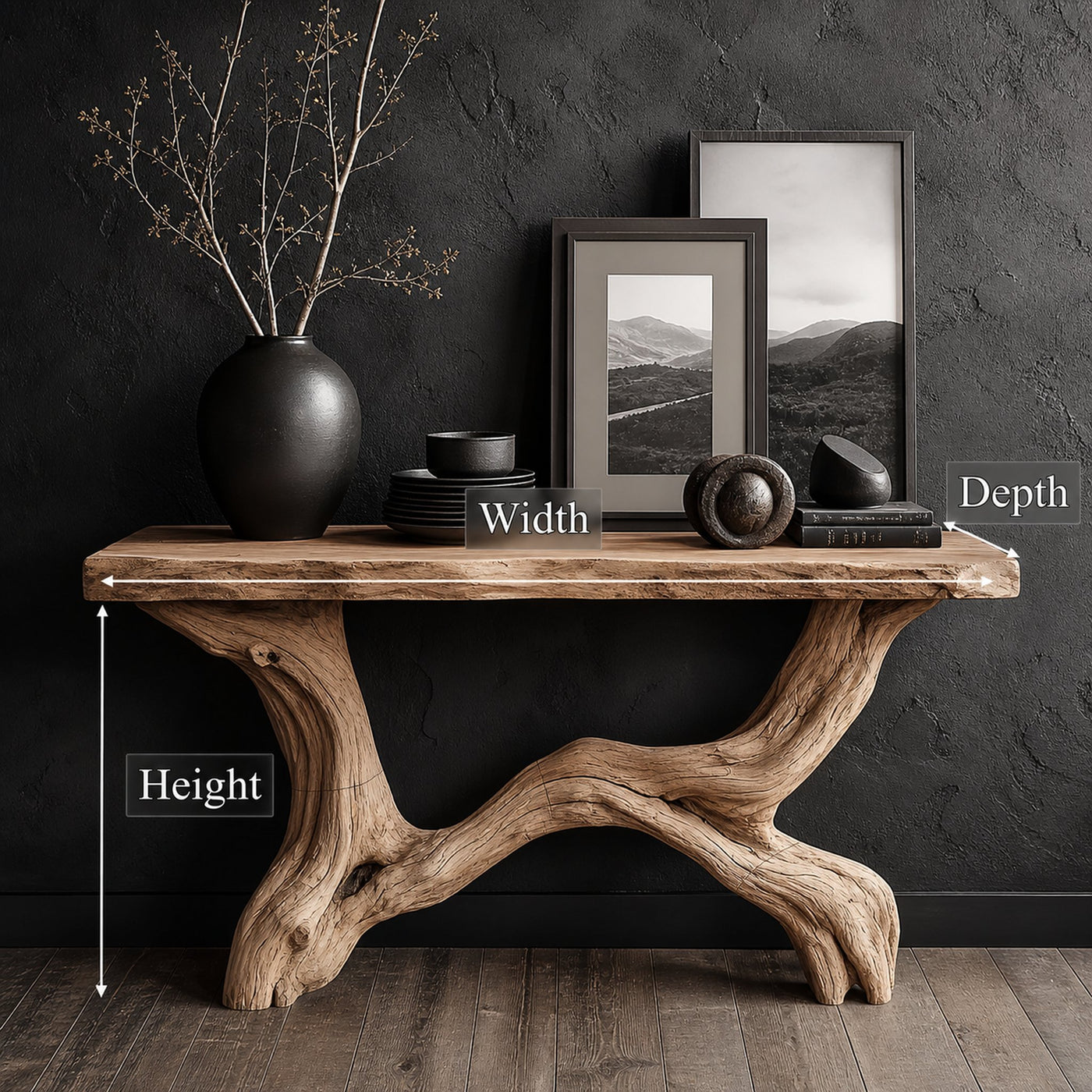 Live Edge Console Table Solid Wood Rustic Driftwood Gift - product view 8