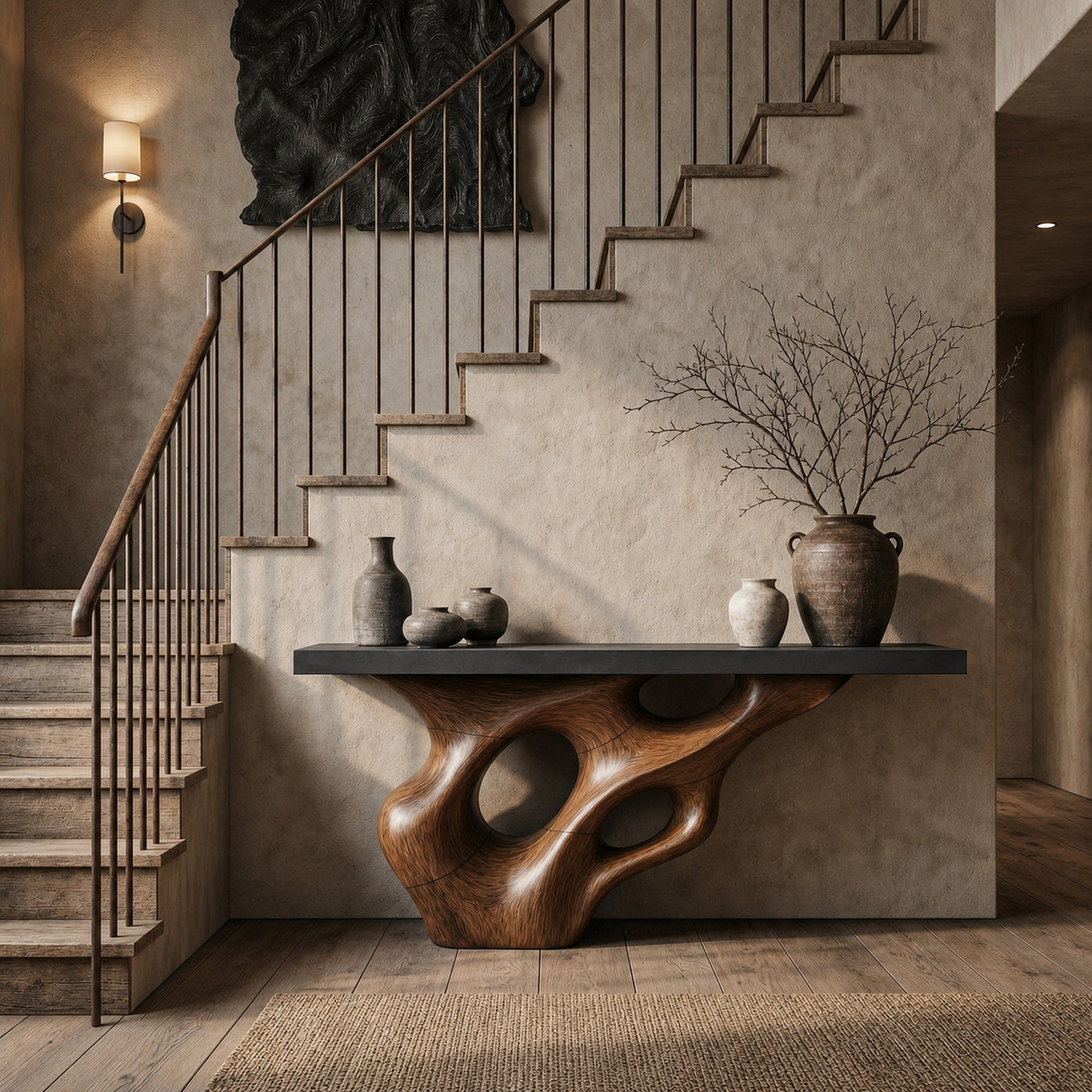 Live Edge Console Table With Sculptural Wood Structure For Entryway - product view 7