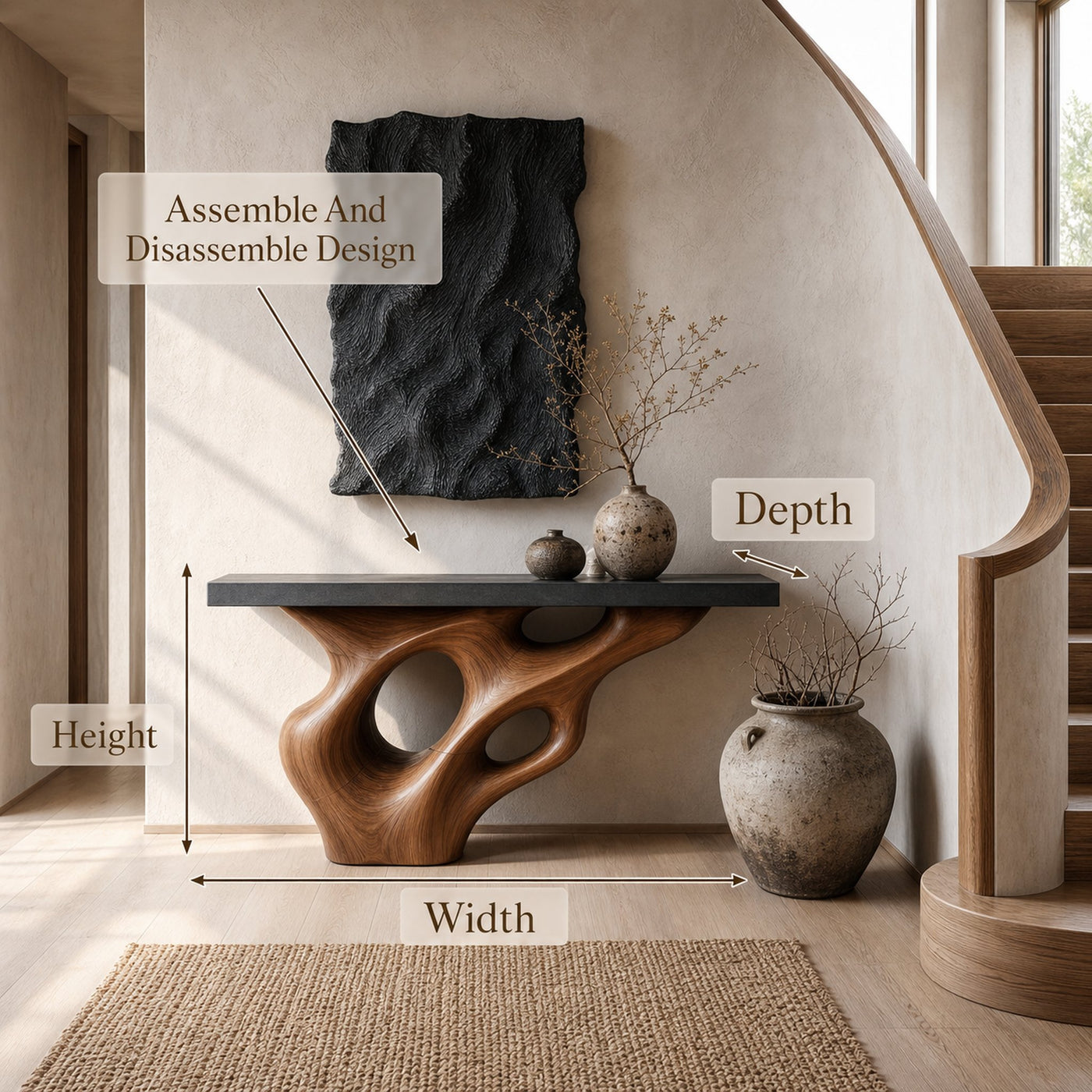 Live Edge Console Table With Sculptural Wood Structure For Entryway - product view 8