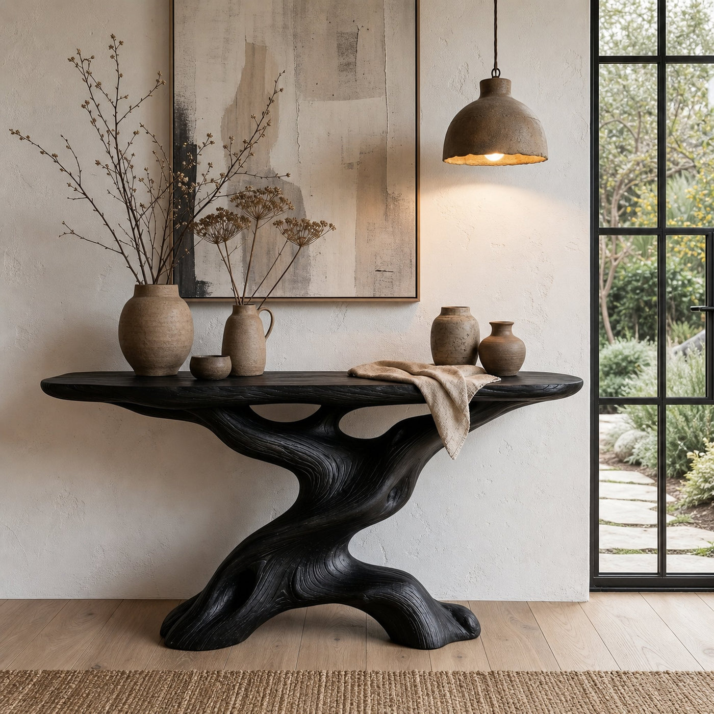 Live Edge Console Table With Unique Sculptural Base Design For Living Room - product view 4