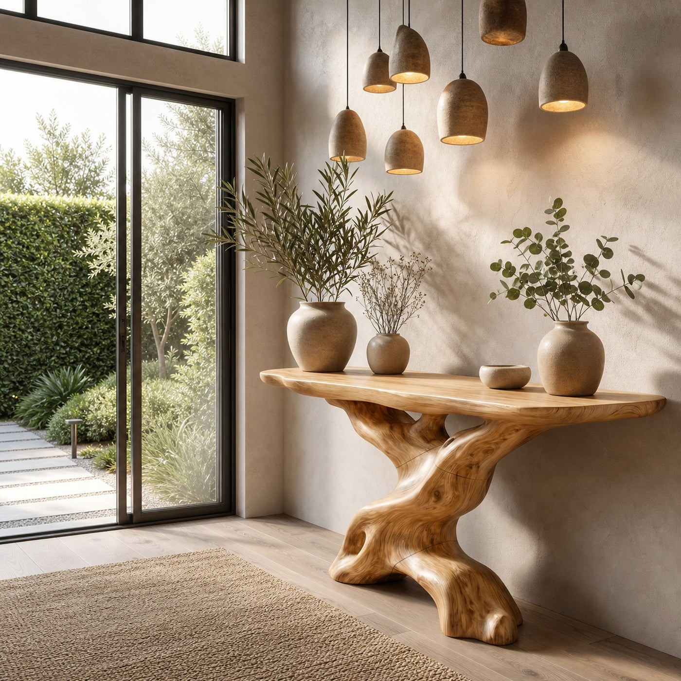 Live Edge Console Table With Unique Sculptural Base Design For Living Room - product view 5