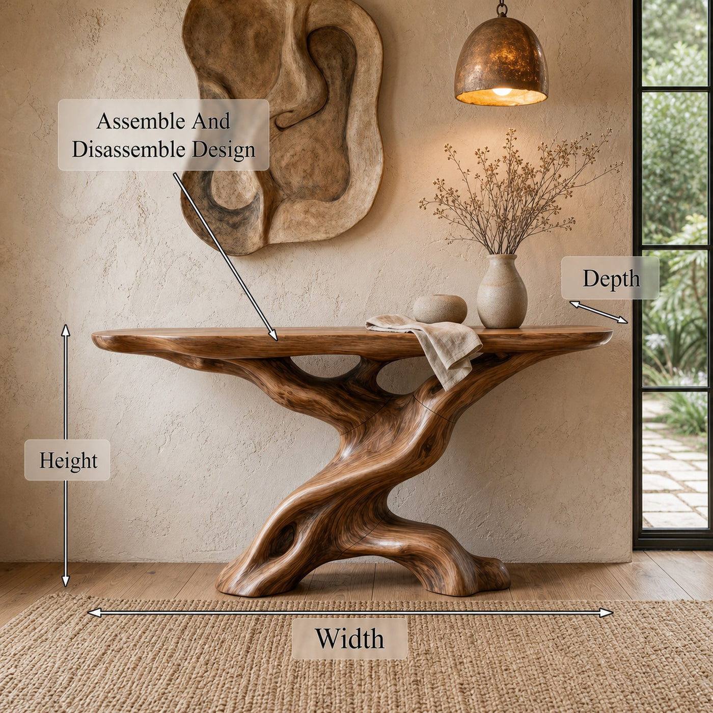 Live Edge Console Table With Unique Sculptural Base Design For Living Room - product view 8