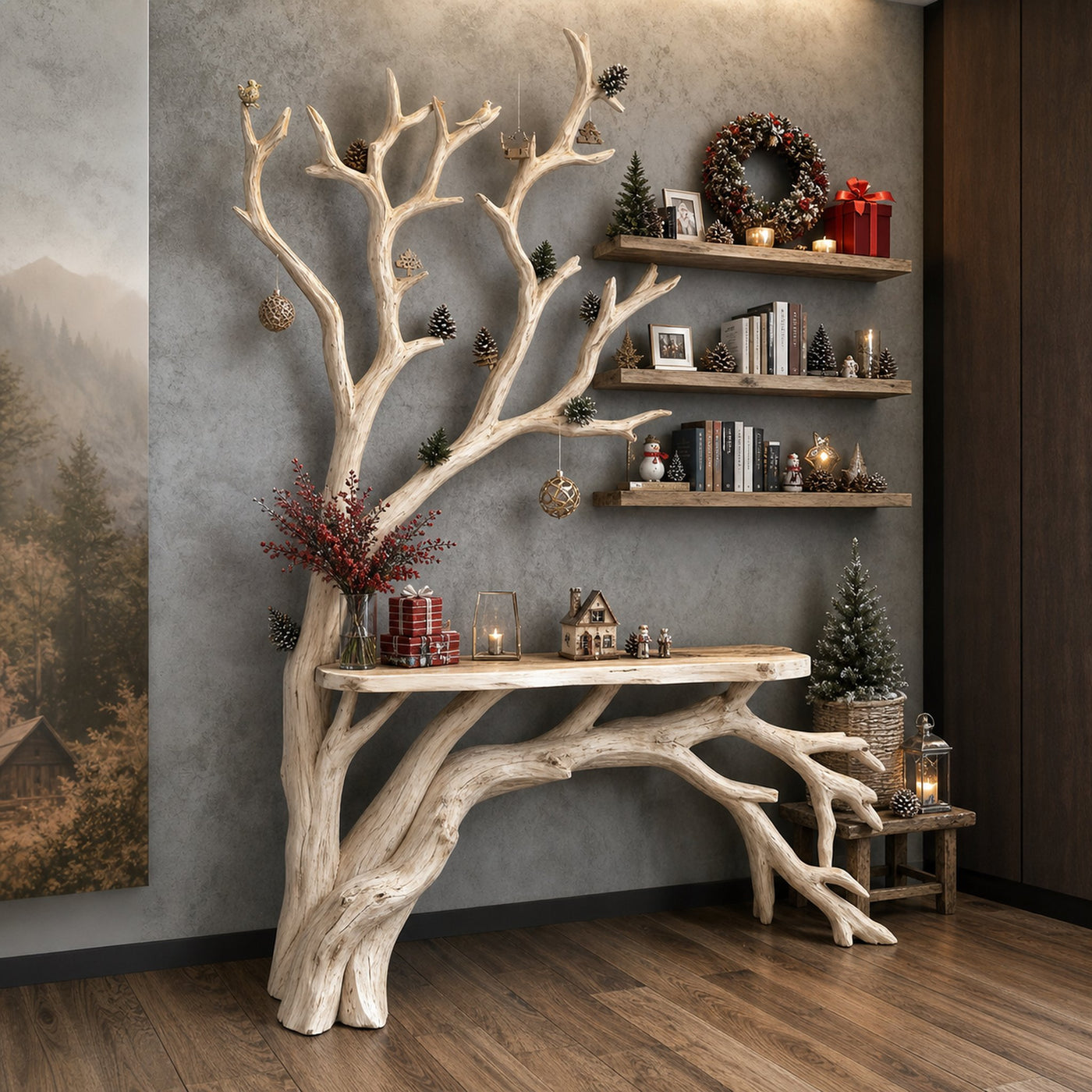 Live Edge Side Table With Tree Bookshelf Console Table
