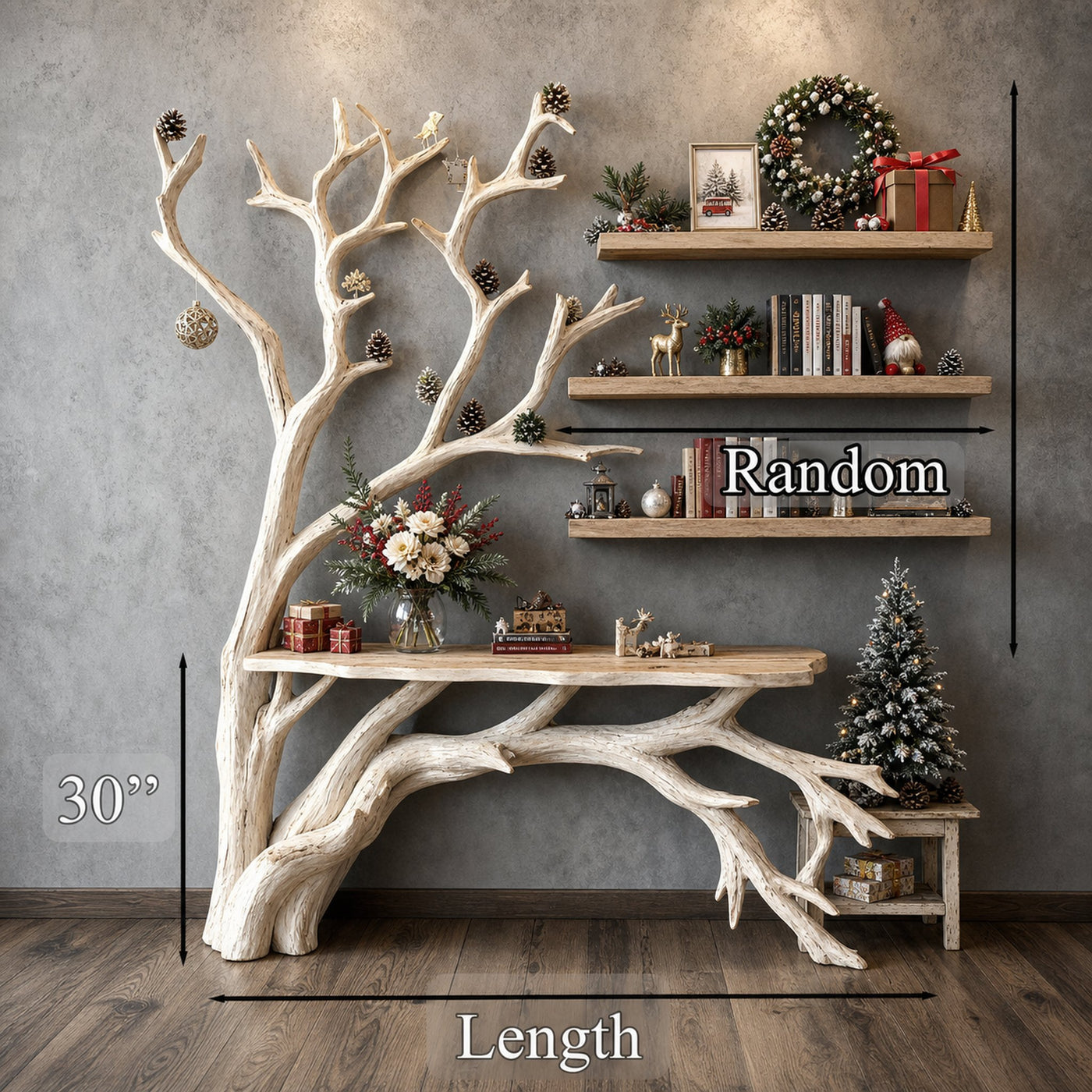 Live Edge Side Table With Tree Bookshelf Console Table - product view 6