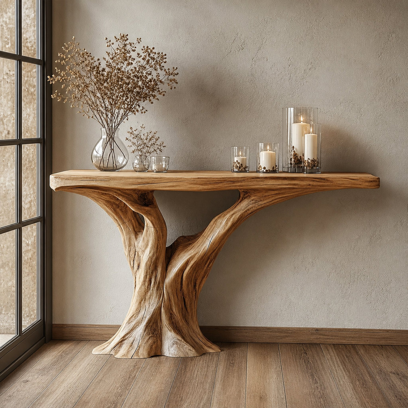 Live Edge Solid Wood Console Table Handmade Natural Style For Living Room