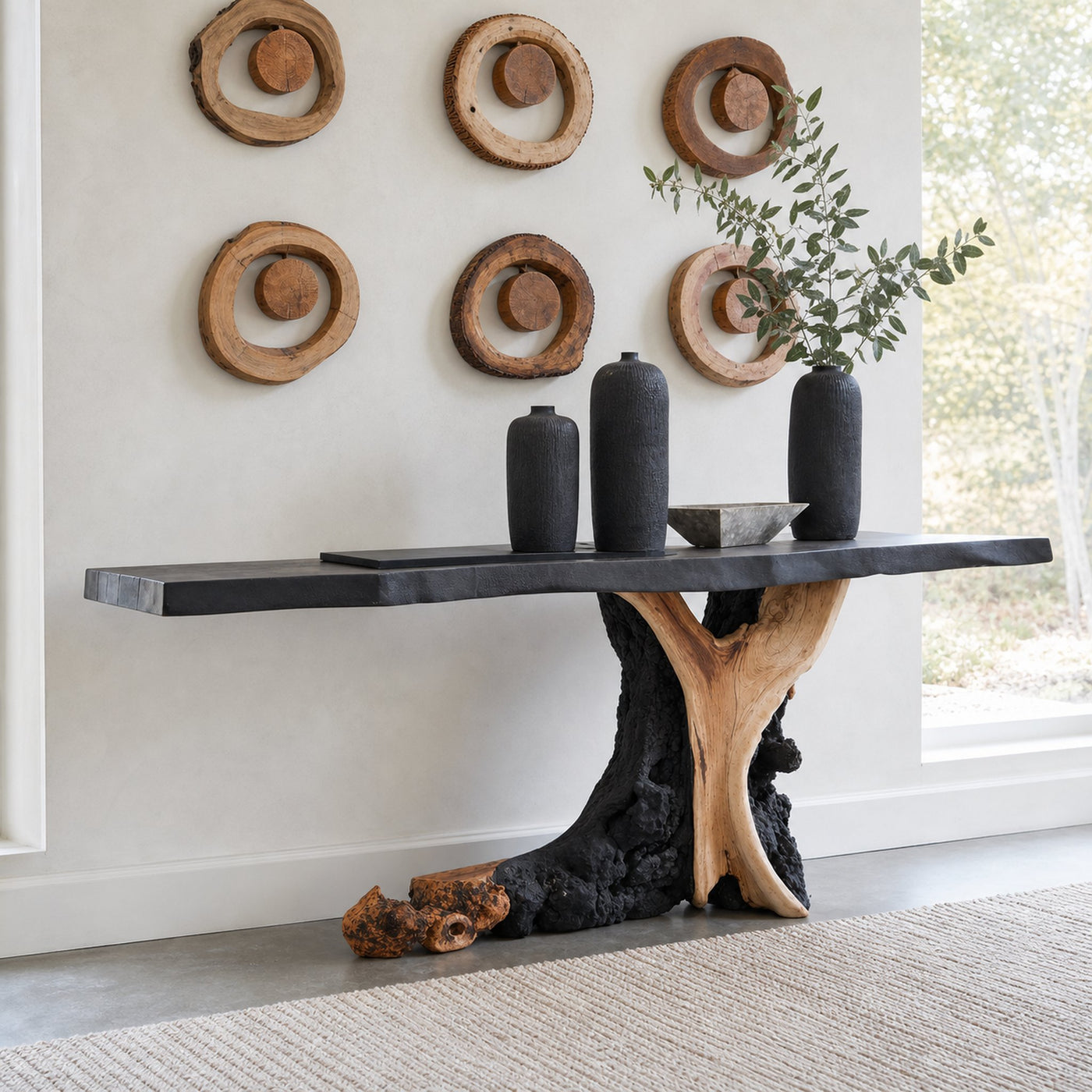 Living Edge Cantilevered Console Table Decoration
