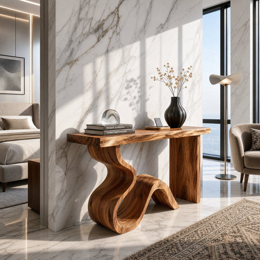 Luxury Wood Foyer Table For Marble Interior Design