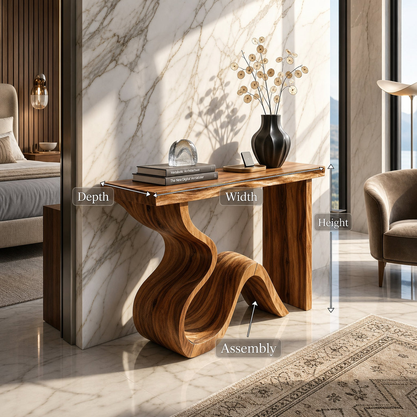 Luxury Wood Foyer Table For Marble Interior Design - product view 8