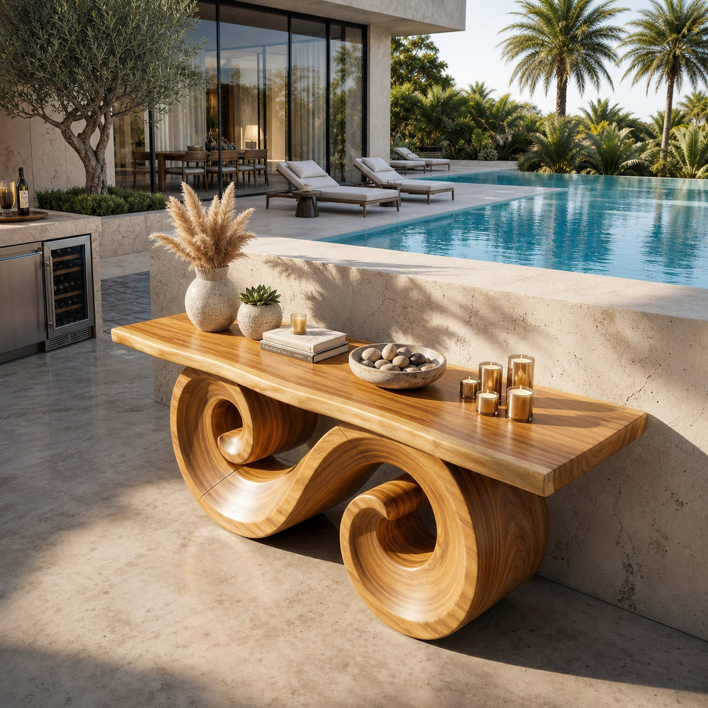 Luxury Wood Sofa Table For Poolside Furniture