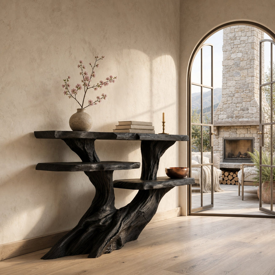 Mediterranean Burnt Wood Hallway Table For Villa Interior
