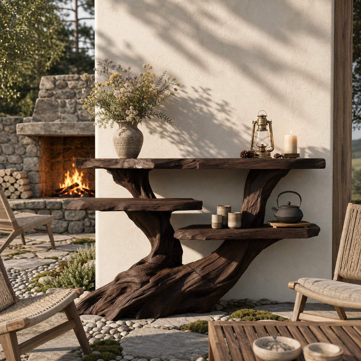 Mediterranean Burnt Wood Hallway Table For Villa Interior - product view 7