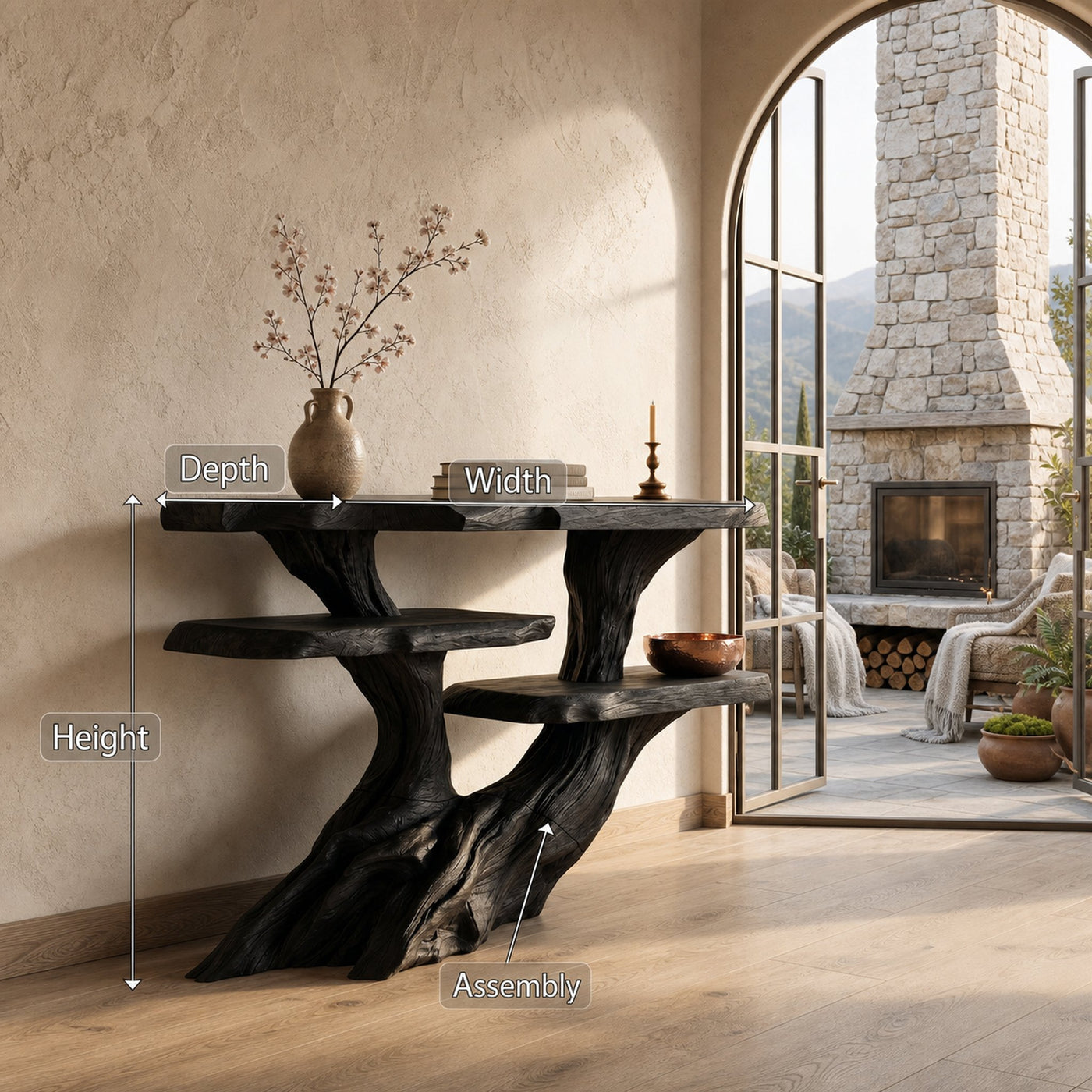Mediterranean Burnt Wood Hallway Table For Villa Interior - product view 8