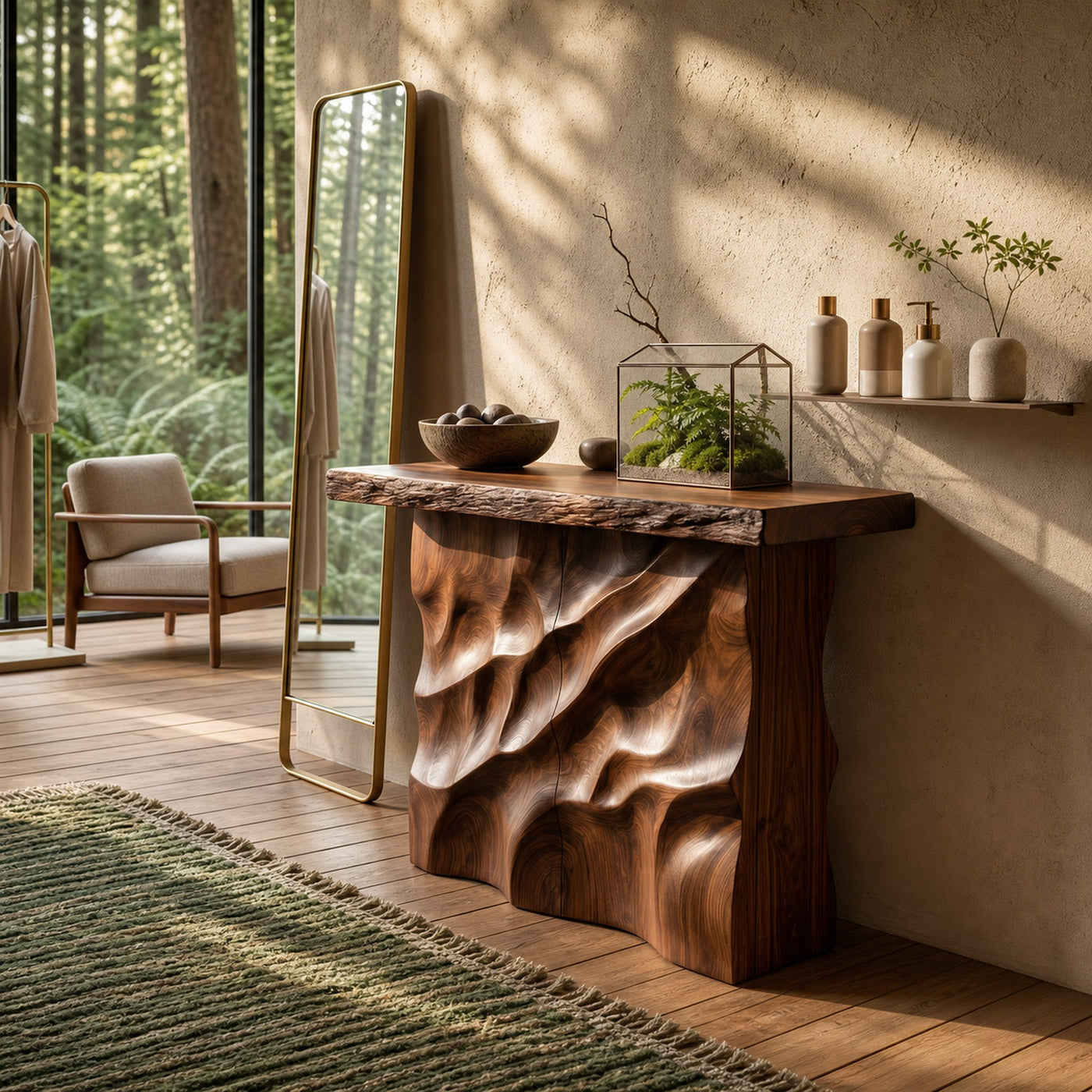 Mid Century Carved Display Table For Grand Entryway Space - product view 2