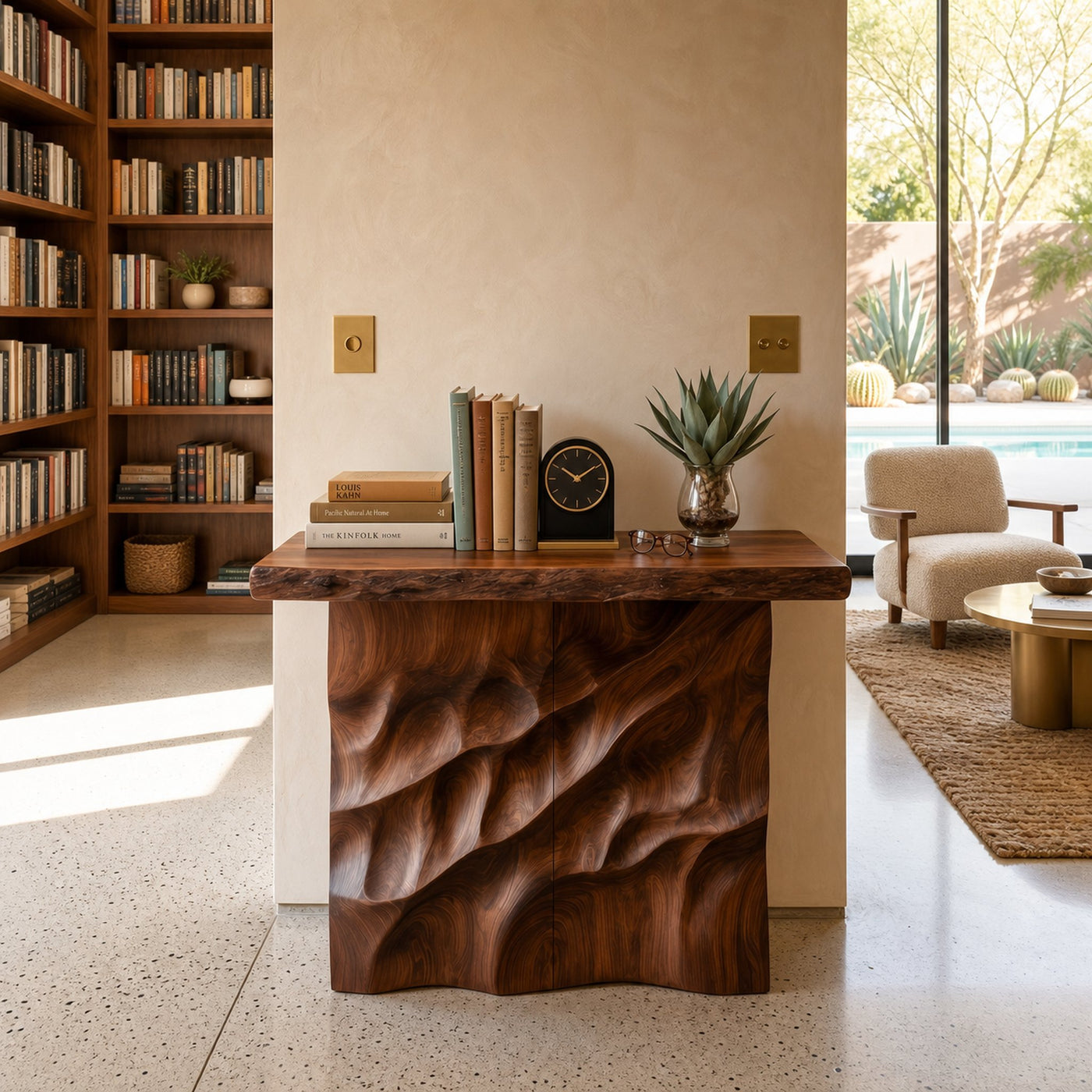 Mid Century Carved Display Table For Grand Entryway Space - product view 3