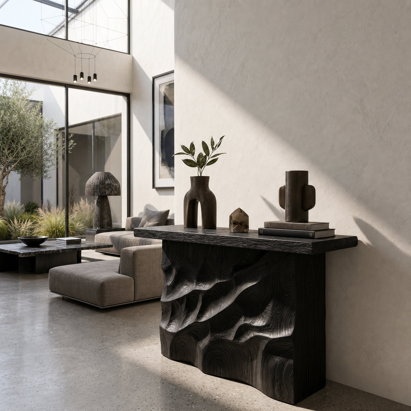 Mid Century Carved Display Table For Grand Entryway Space - product view 4
