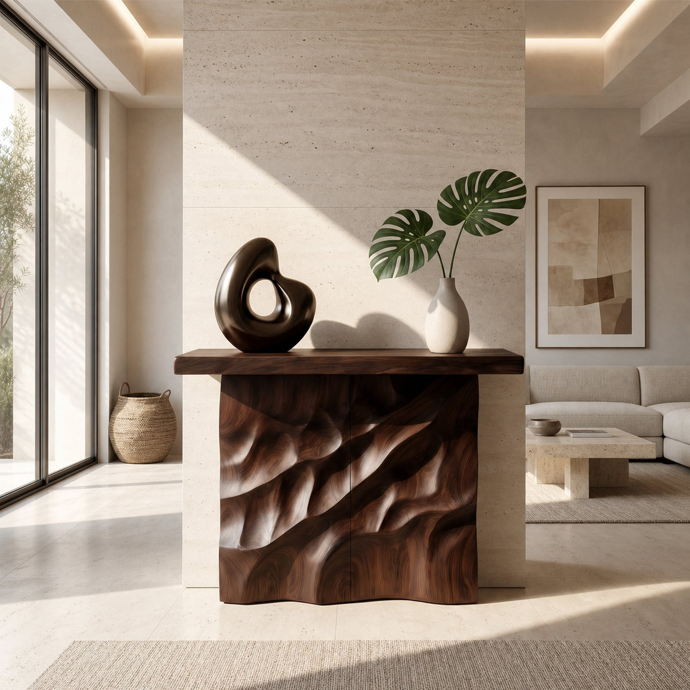 Mid Century Carved Display Table For Grand Entryway Space - product view 7