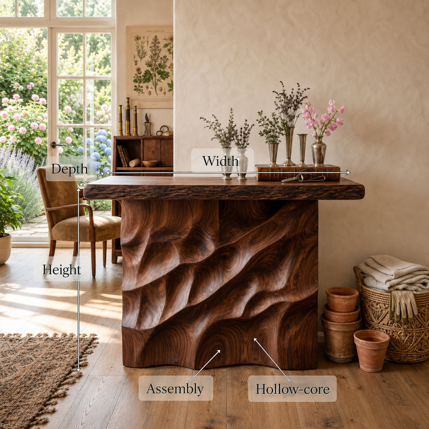 Mid Century Carved Display Table For Grand Entryway Space - product view 8
