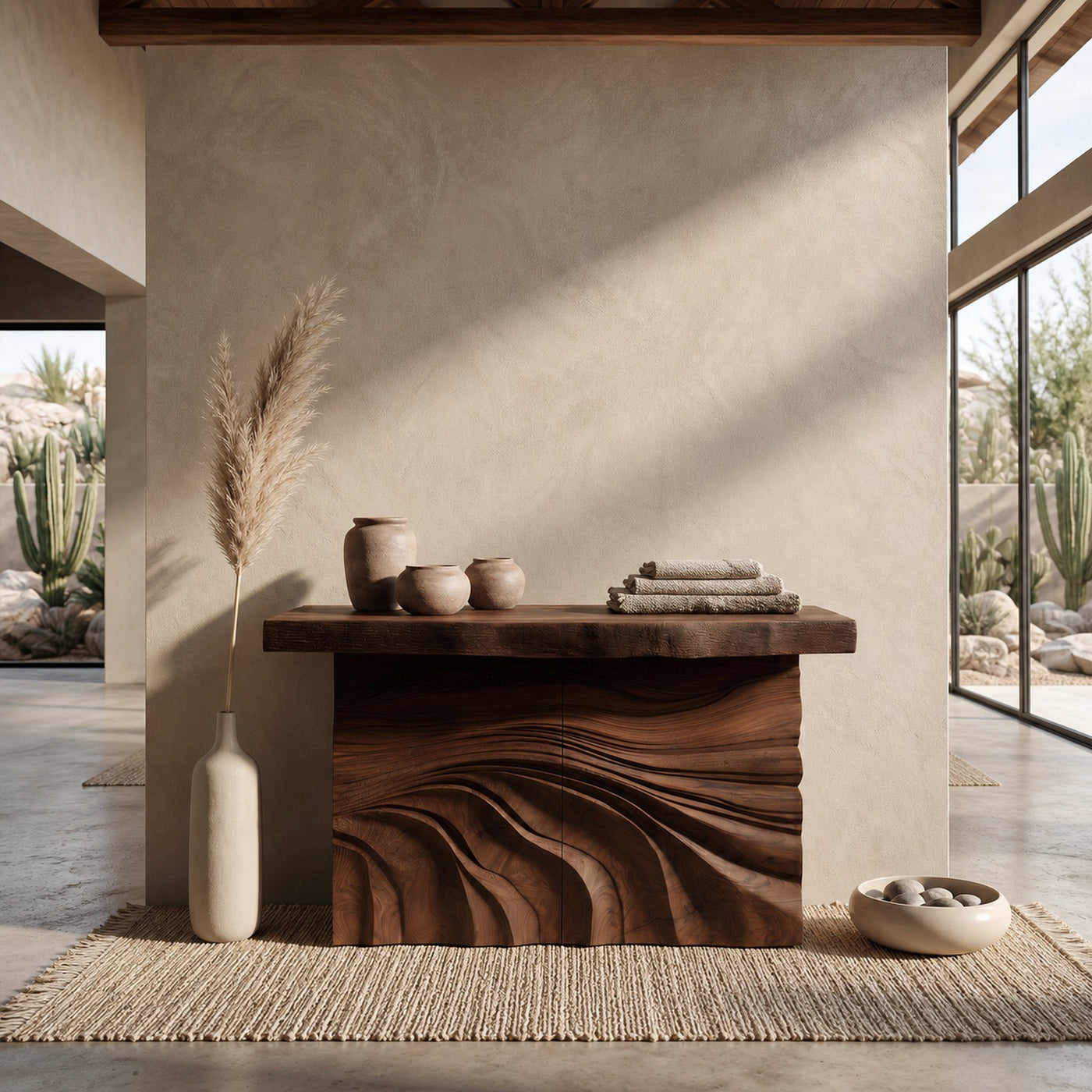 Mid Century Carved Entry Table For Luxury Interior Space - product view 7