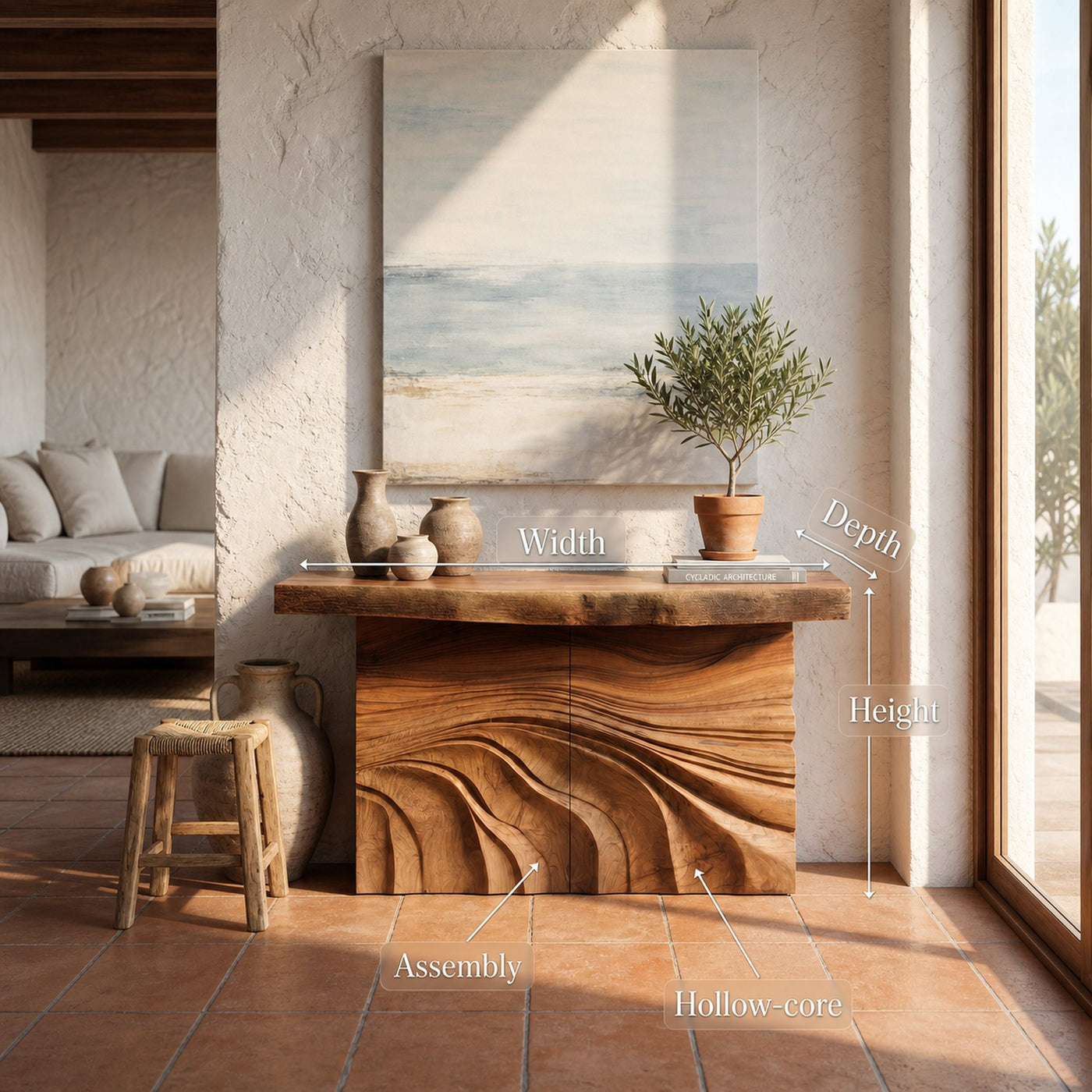 Mid Century Carved Entry Table For Luxury Interior Space - product view 8
