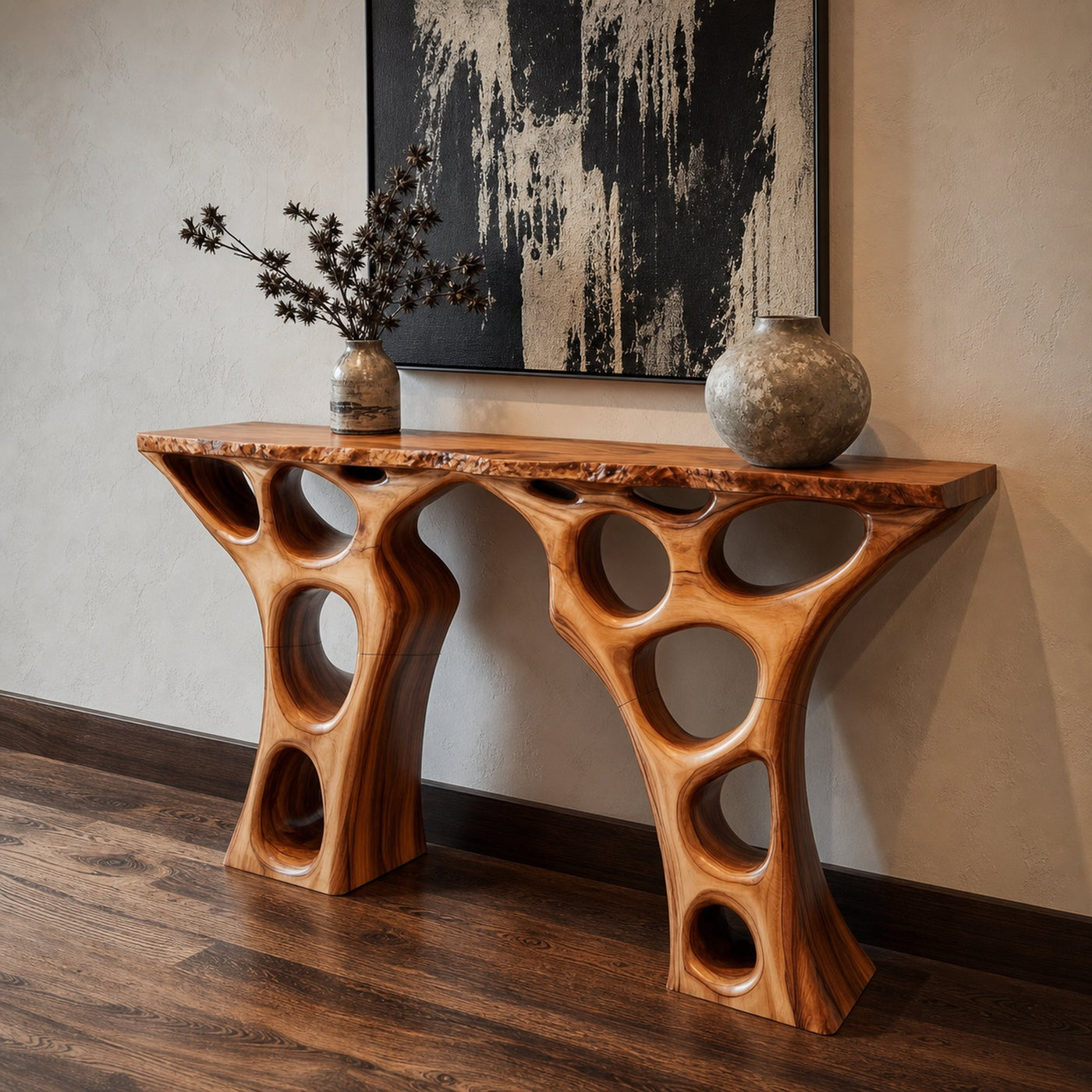 Mid Century Console Table Abstract Sculptural Base Luxury Foyer