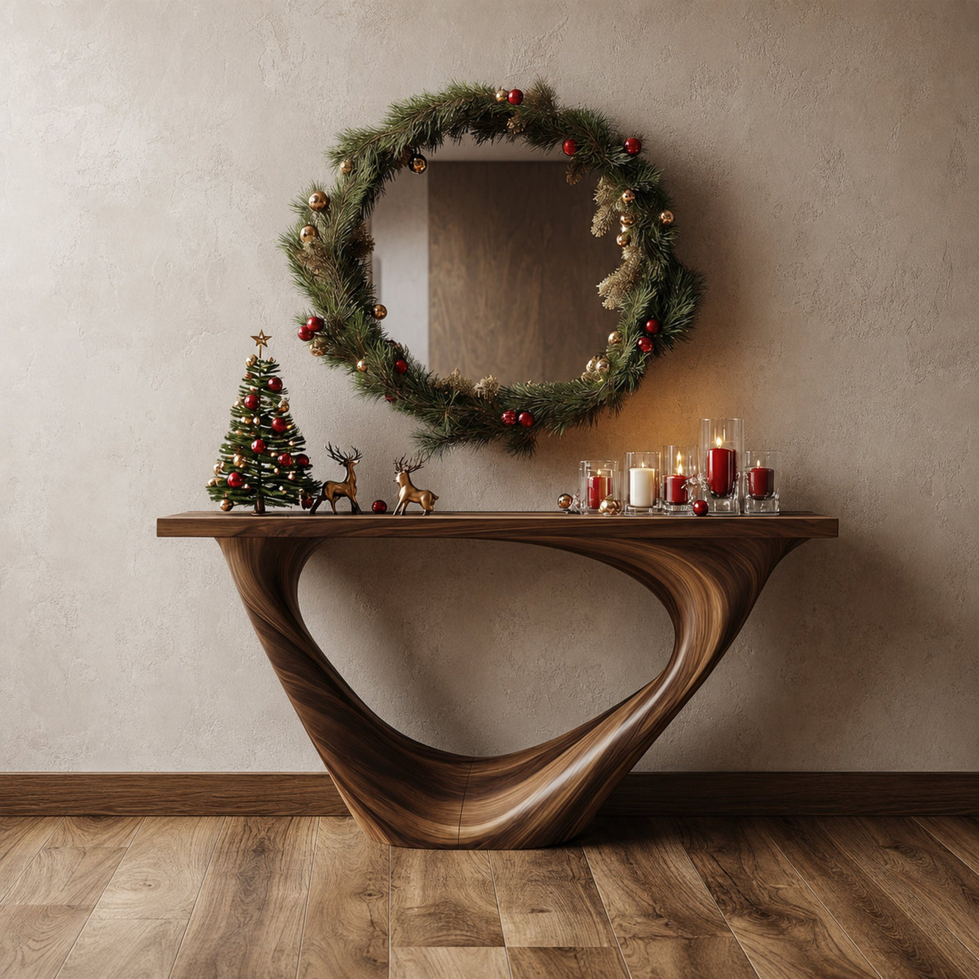 Mid Century Console Table Christmas Display Entryway