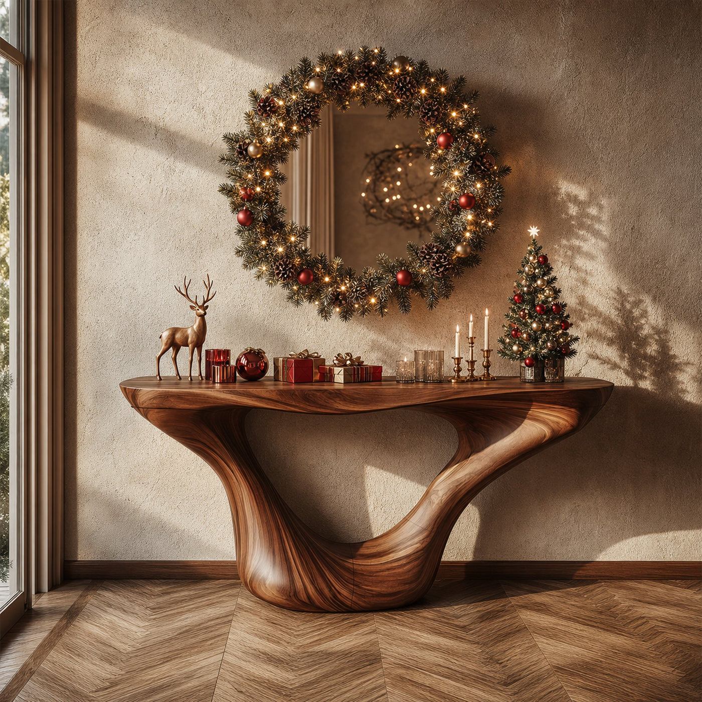 Mid Century Console Table Christmas Living Room Holiday Display
