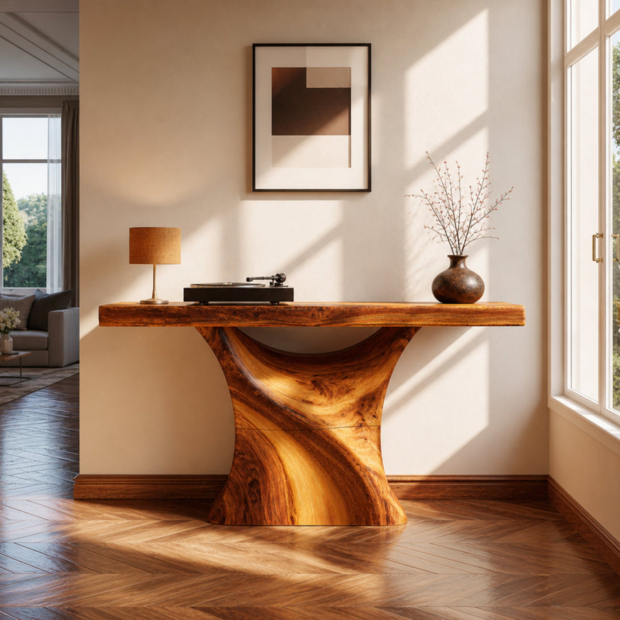 Mid Century Console Table Organic Wood Slab Foyer