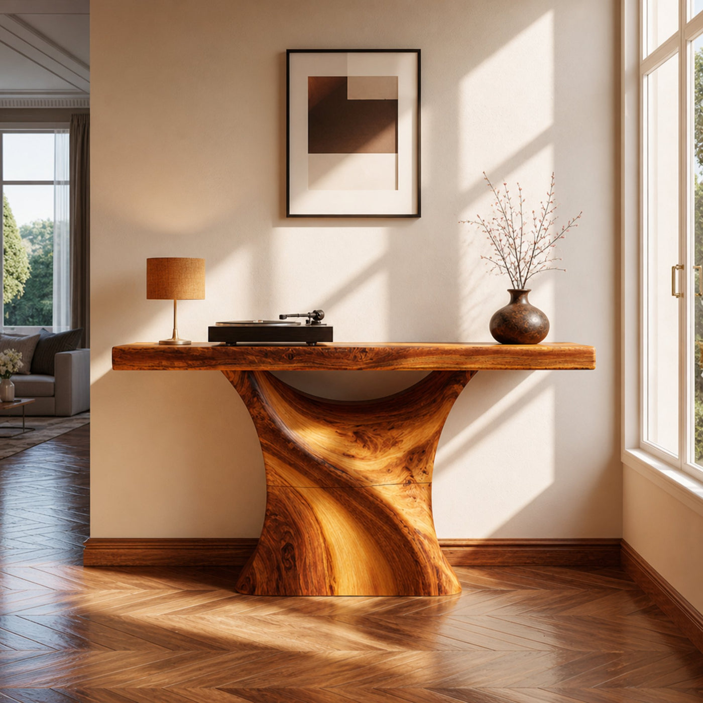 Mid Century Console Table Organic Wood Slab Foyer