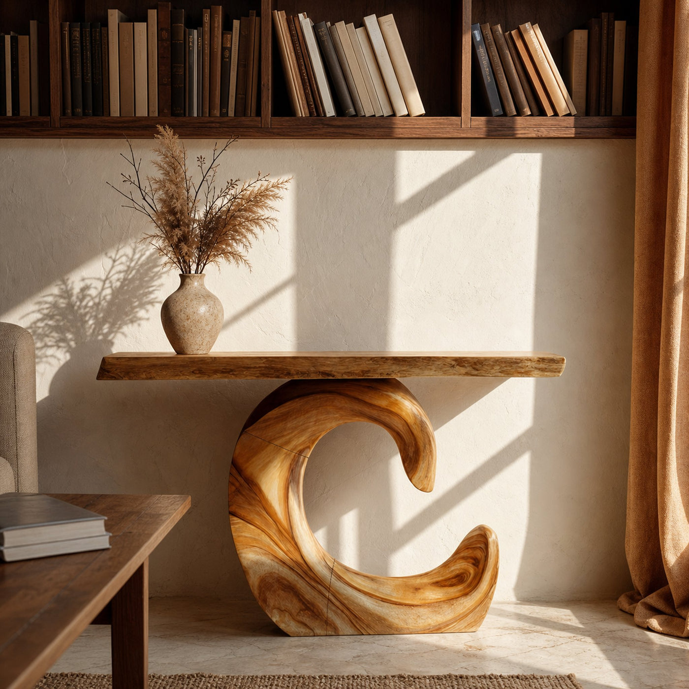 Mid Century Console Table Sculpted C-Base Reading Nook