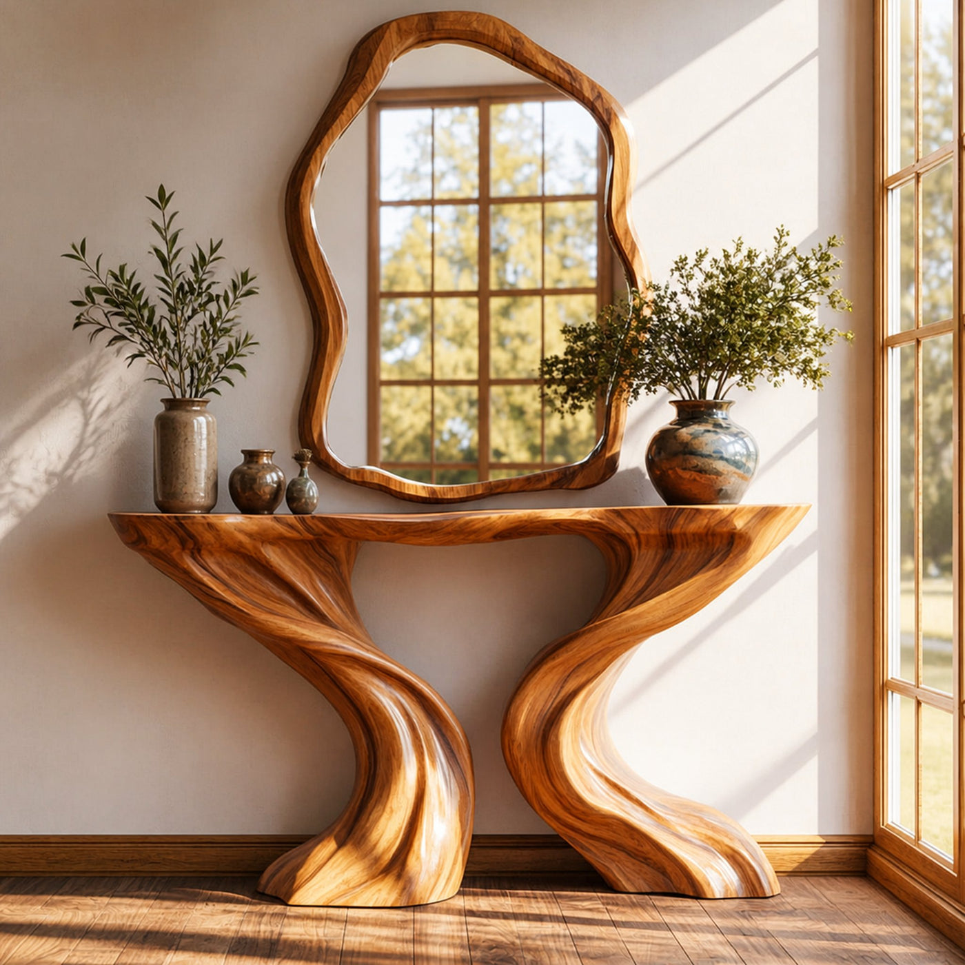 Mid Century Console Table Sculpted Wave Base Holiday Living Room
