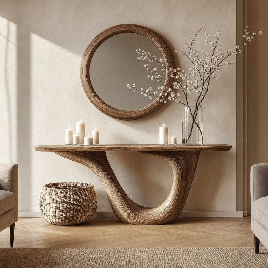Mid Century Console Table Sculptural Wood Arch Luxury Foyer Display