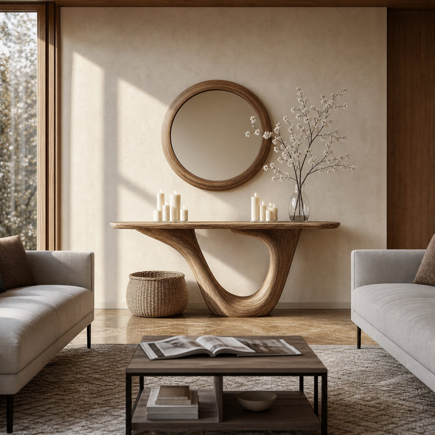 Mid Century Console Table Sculptural Wood Arch Luxury Foyer Display - product view 2