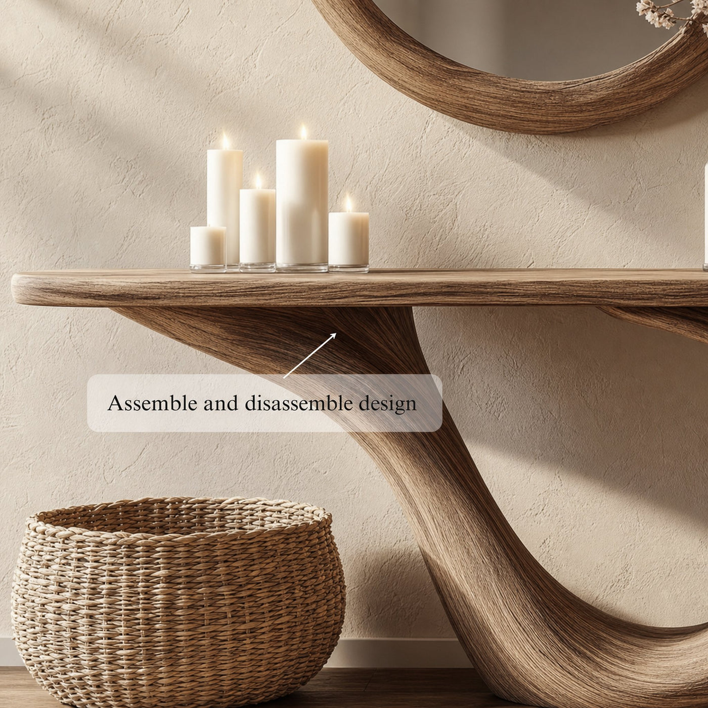 Mid Century Console Table Sculptural Wood Arch Luxury Foyer Display - product view 3