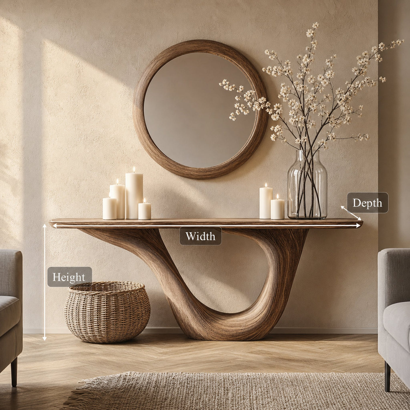 Mid Century Console Table Sculptural Wood Arch Luxury Foyer Display - product view 5
