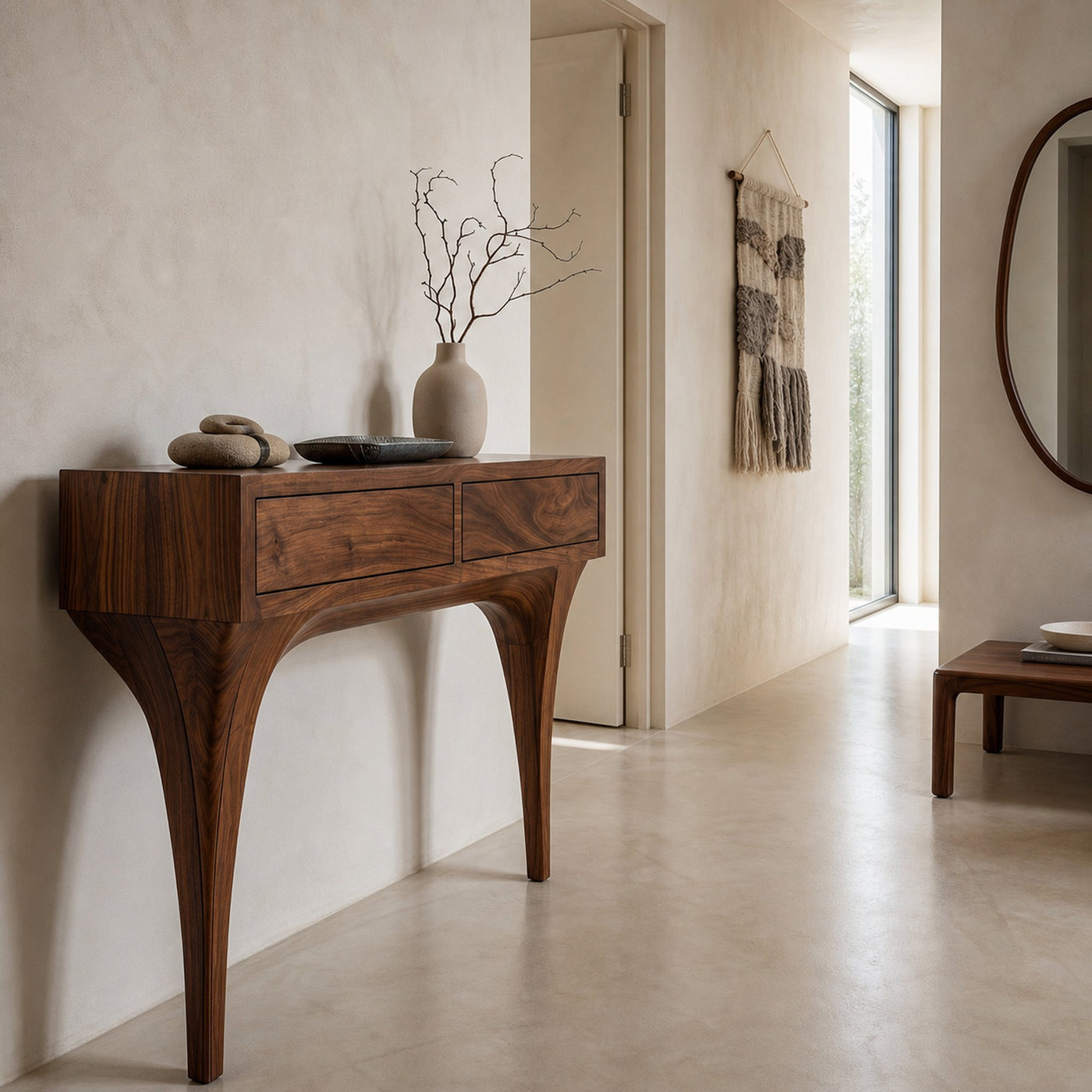 Mid Century Console Table With Sculptural Base For Entryway - product view 3