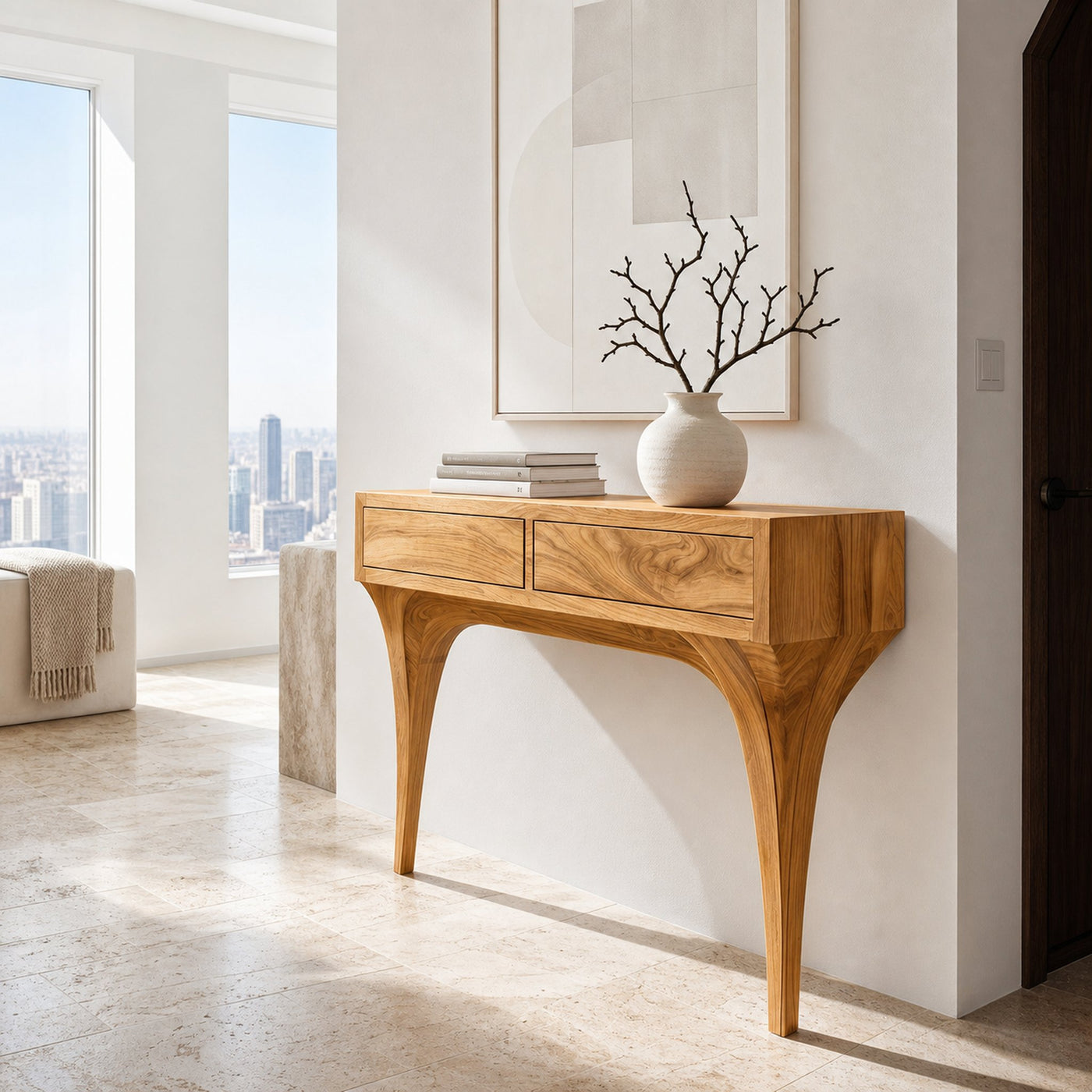 Mid Century Console Table With Sculptural Base For Entryway - product view 5