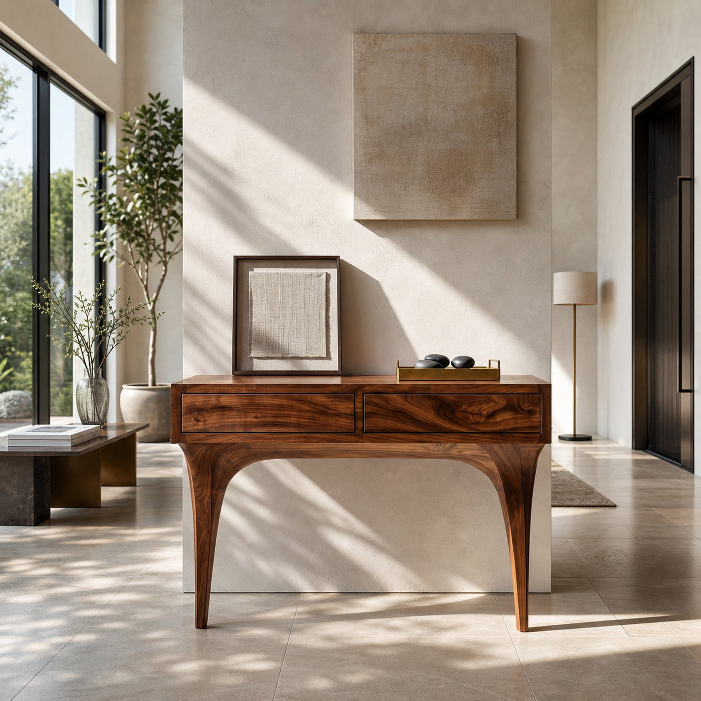 Mid Century Console Table With Sculptural Base For Entryway - product view 6