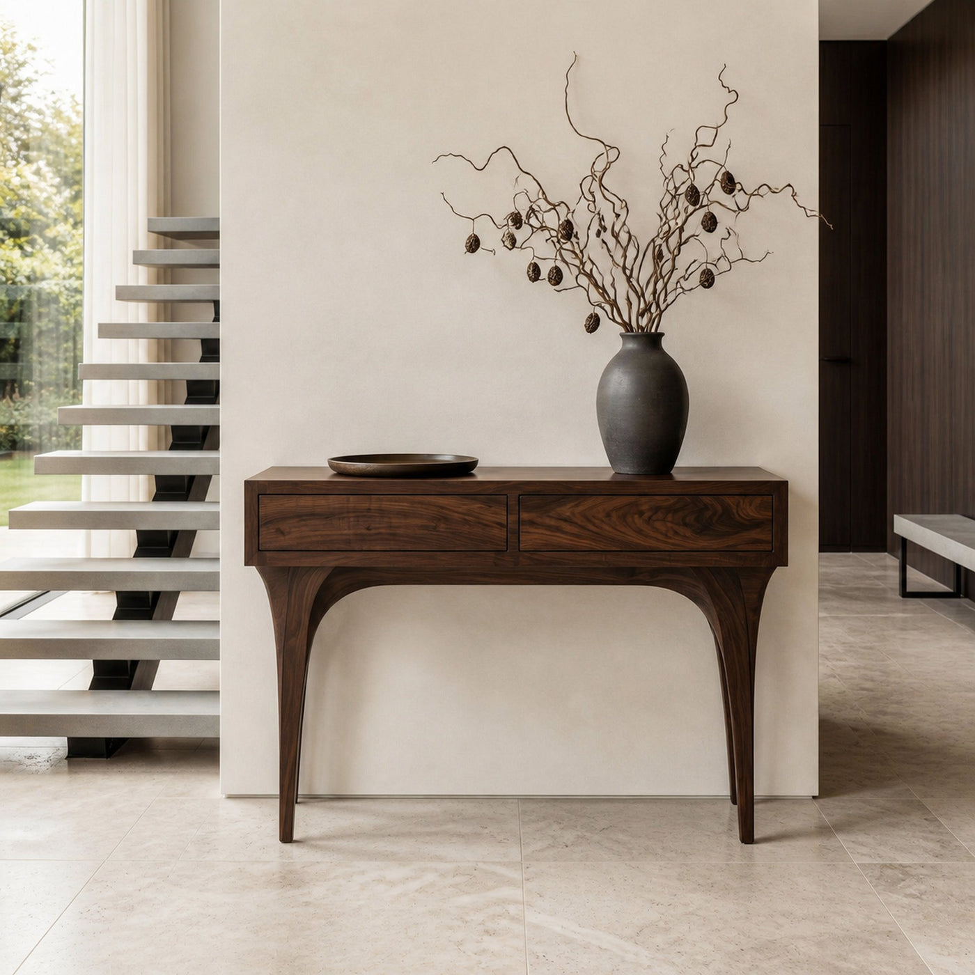 Mid Century Console Table With Sculptural Base For Entryway - product view 7
