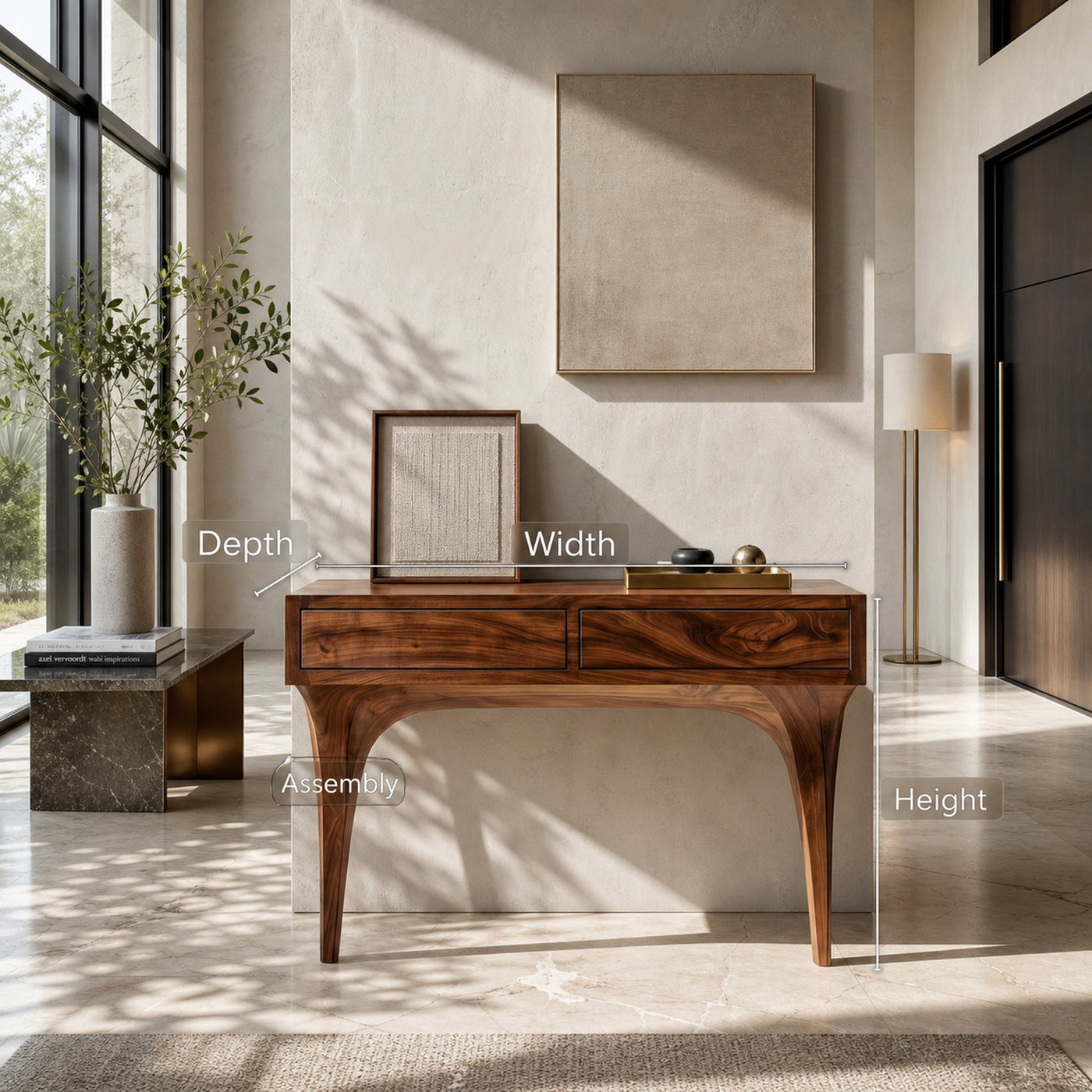 Mid Century Console Table With Sculptural Base For Entryway - product view 8