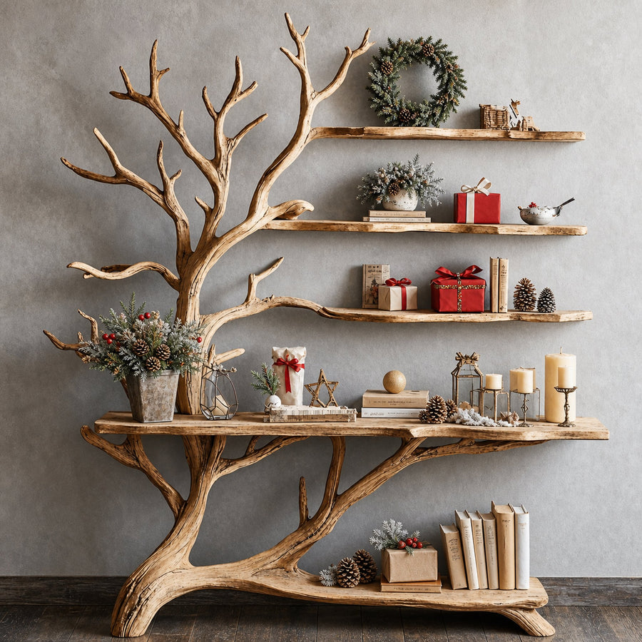 Mid Century Console Table With Tree Book Shelf Entry Table
