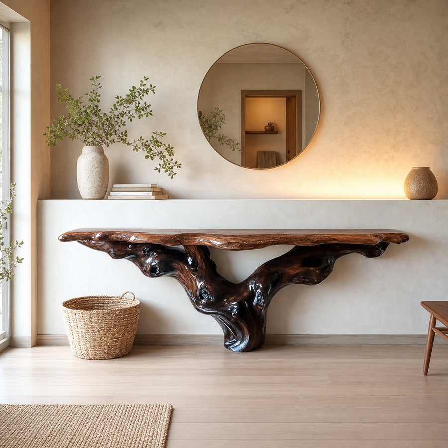 Mid Century Console Table Wood Sculpture Accent Open Studio