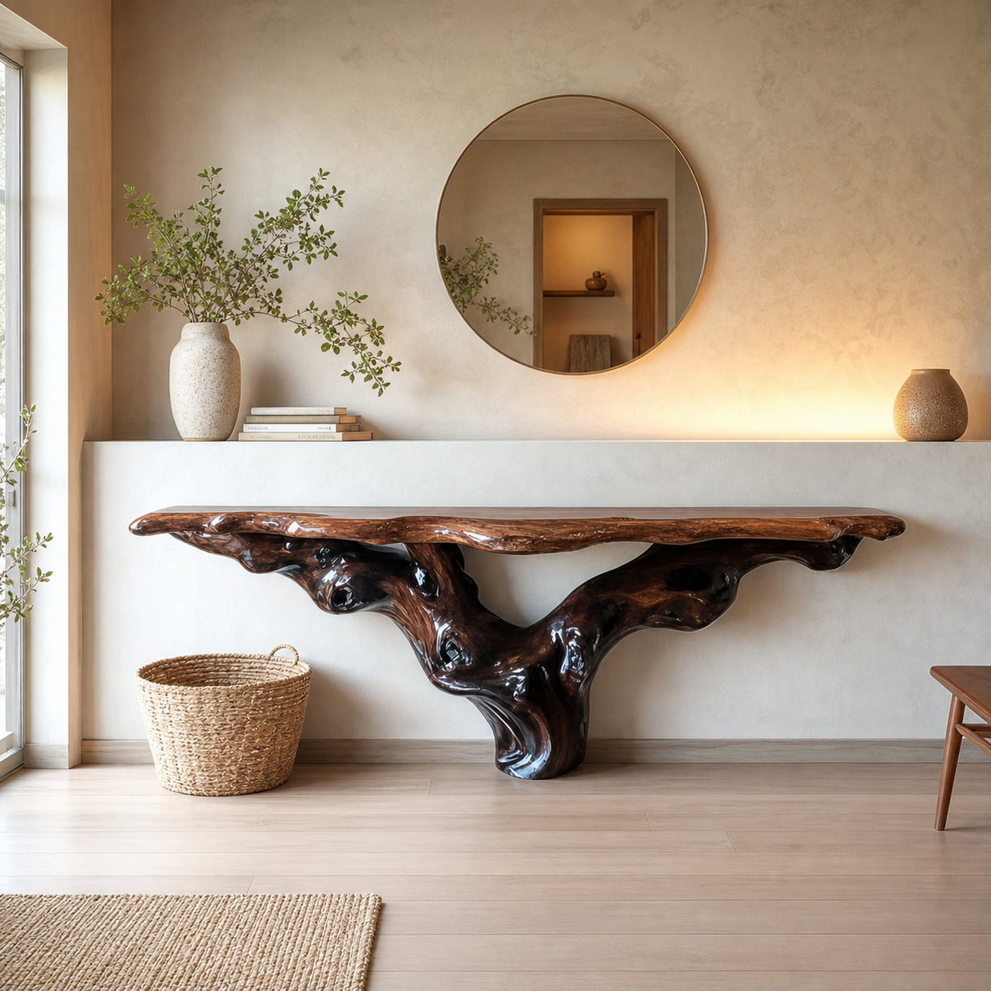 Mid Century Console Table Wood Sculpture Accent Open Studio