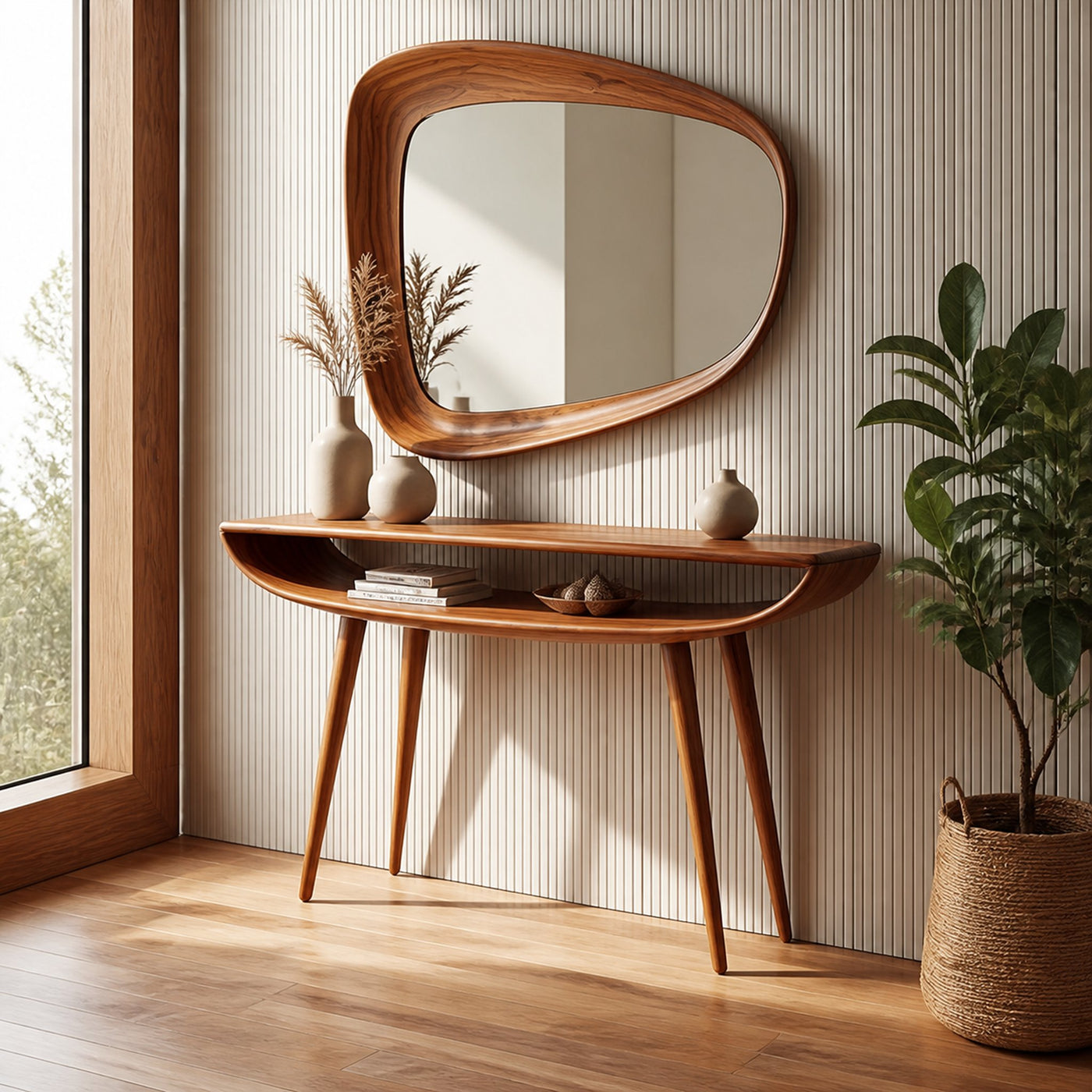 Mid Century Curved Console Table For Entryway And Bedroom