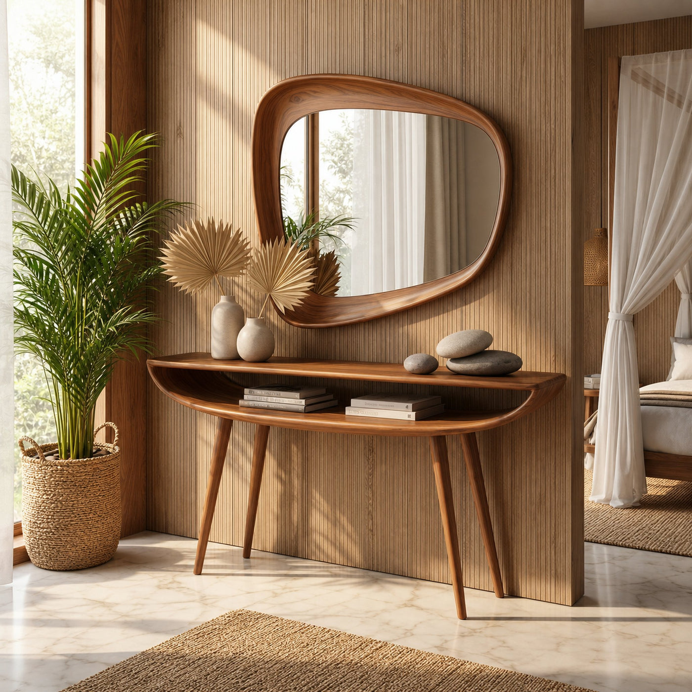 Mid Century Curved Console Table For Entryway And Bedroom - product view 6
