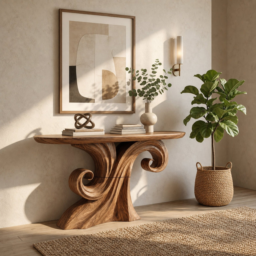 Mid Century Curved Console Table For Living Room