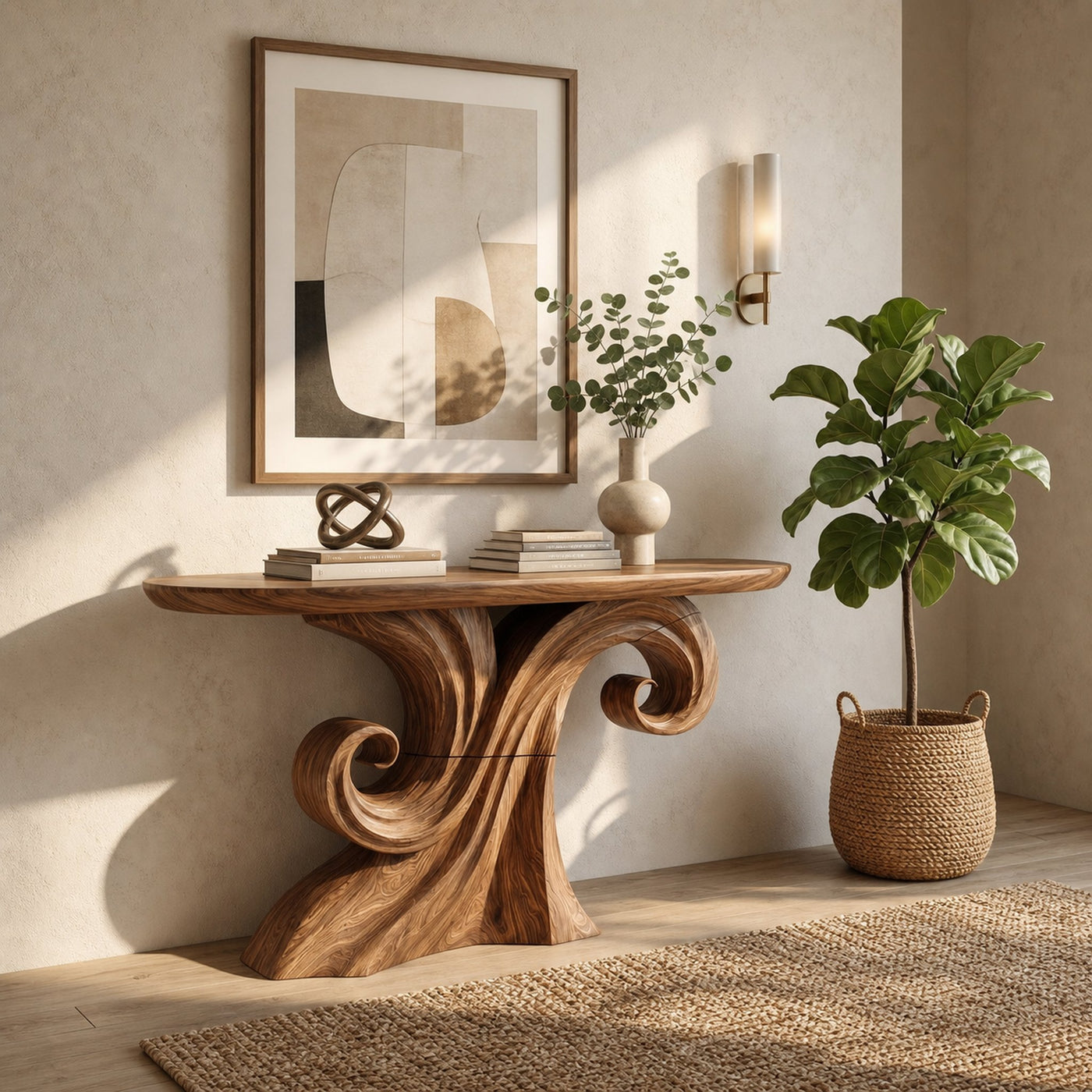 Mid Century Curved Console Table For Living Room