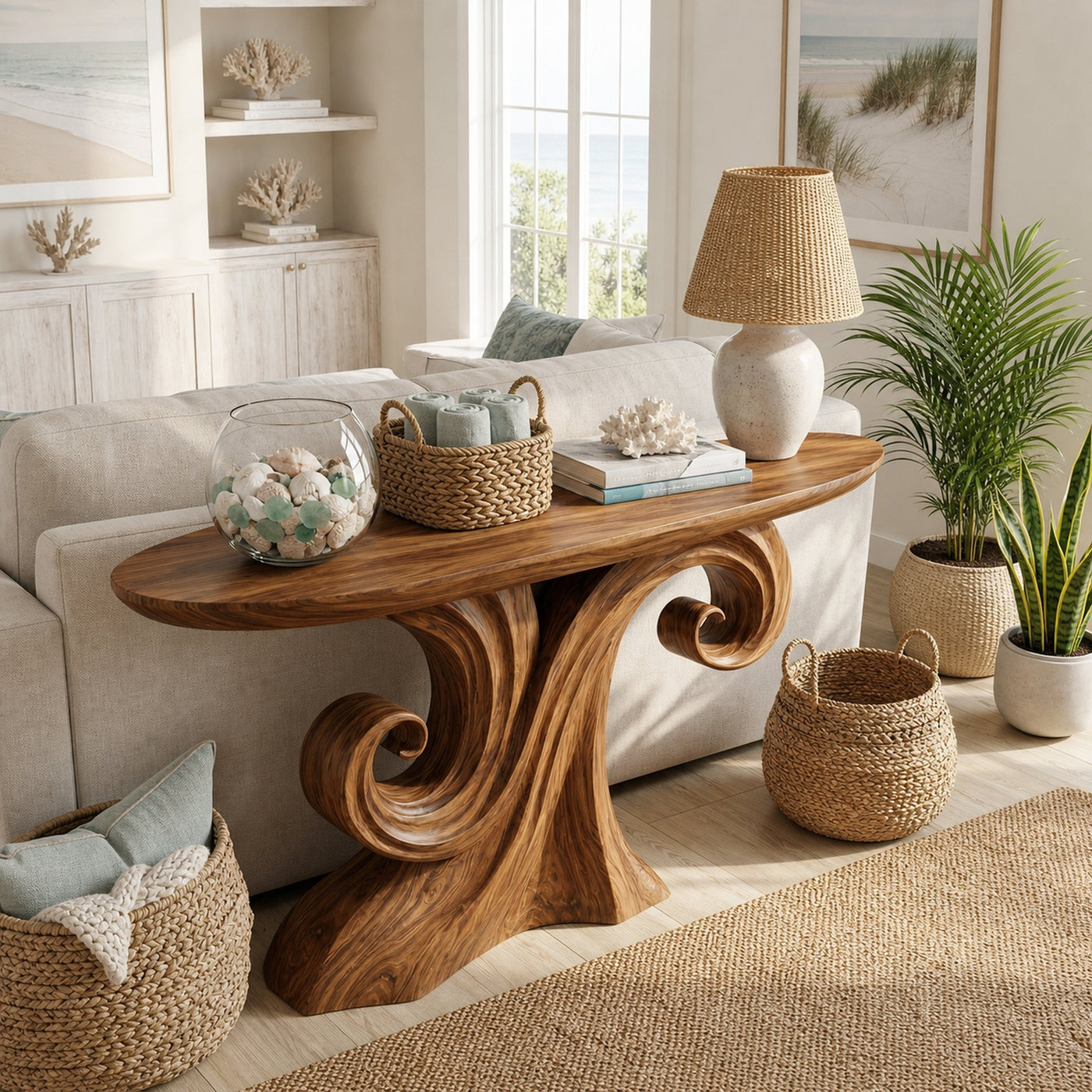 Mid Century Curved Console Table For Living Room - product view 2
