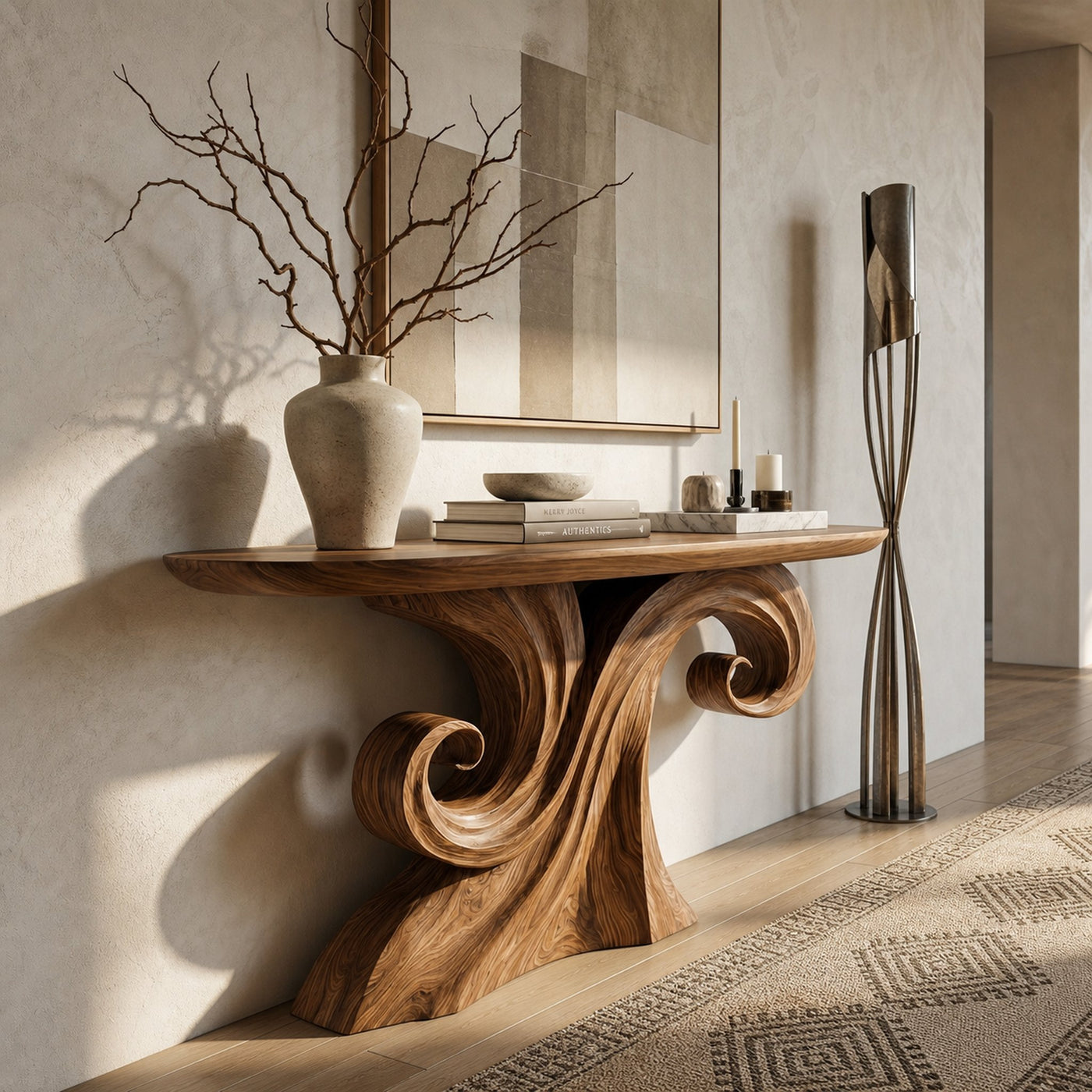 Mid Century Curved Console Table For Living Room - product view 3